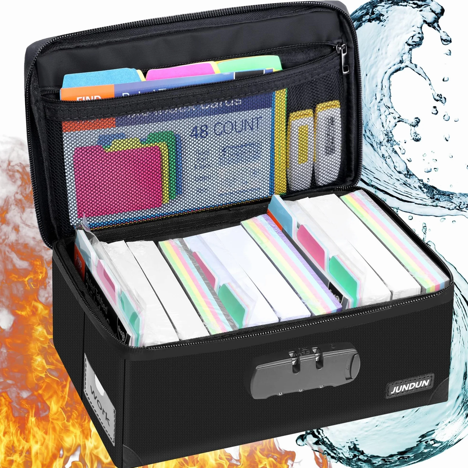 Boîte de rangement pliable avec serrure pour 1200 cartes A6 15,2 x 10,2 cm Noir