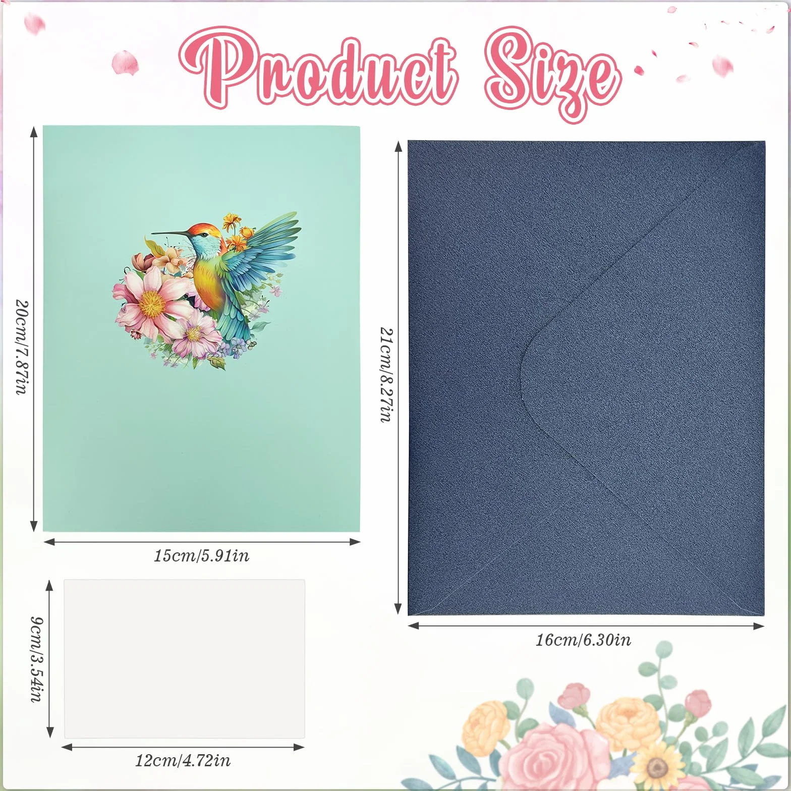 Carte Anniversaire Femme 3D Colibris Fleurs Pop Up avec Enveloppe