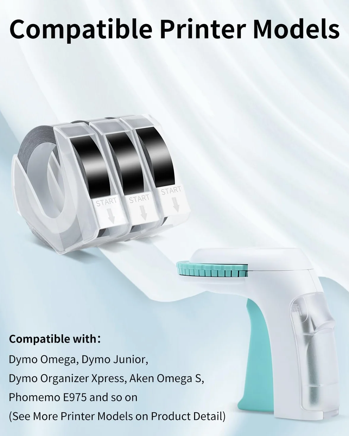 Ruban 9mm Compatible pour Dymo Omega Junior Étiqueteuse - Noir sur Blanc, 3 Pièces