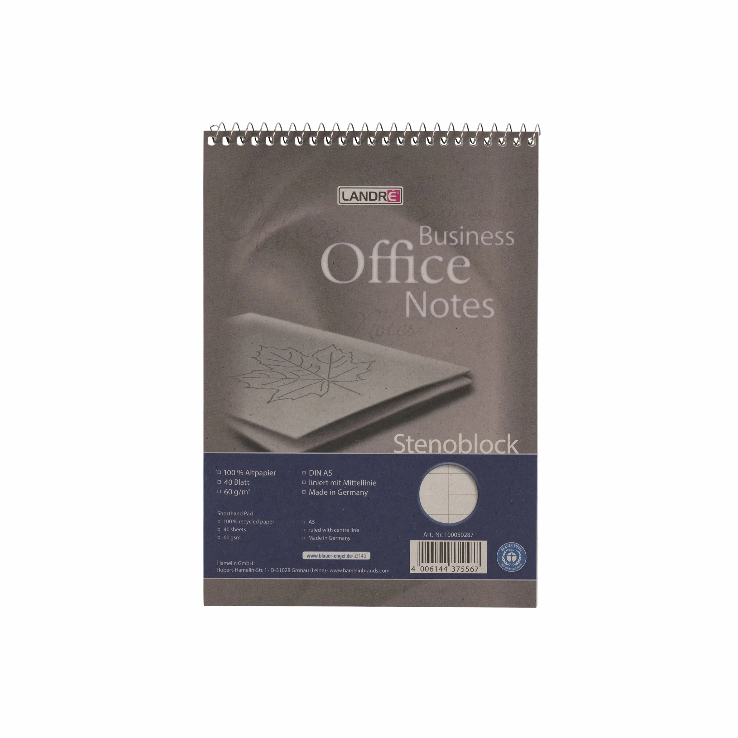 Landré Stenoblock Lot de 10 blocs de papier recyclé ligné Rouge A5 40 feuilles