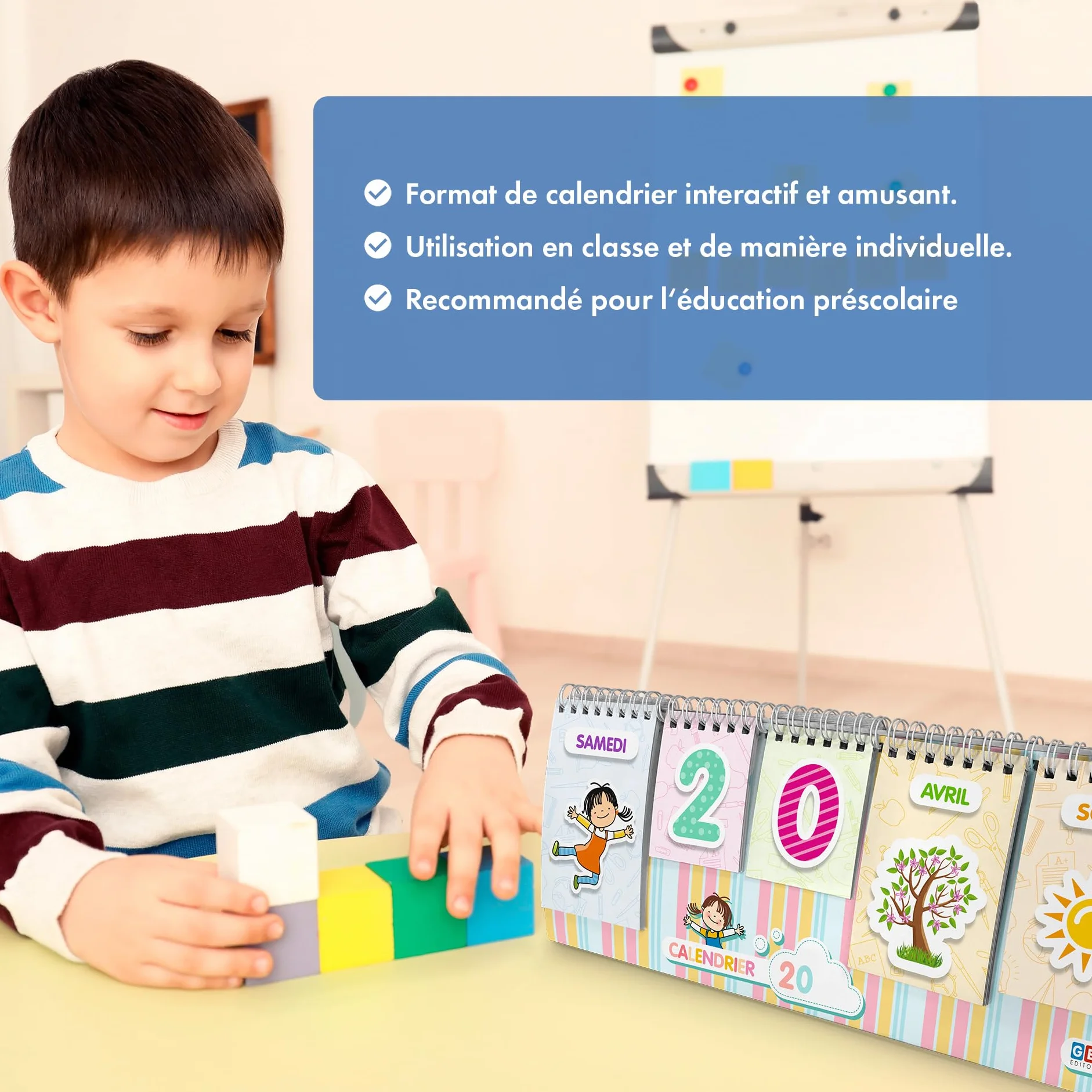 Calendrier pour Enfant Jeux Educatif Apprendre les Jours Mois Saisons Temps Onglets Illustrations Français