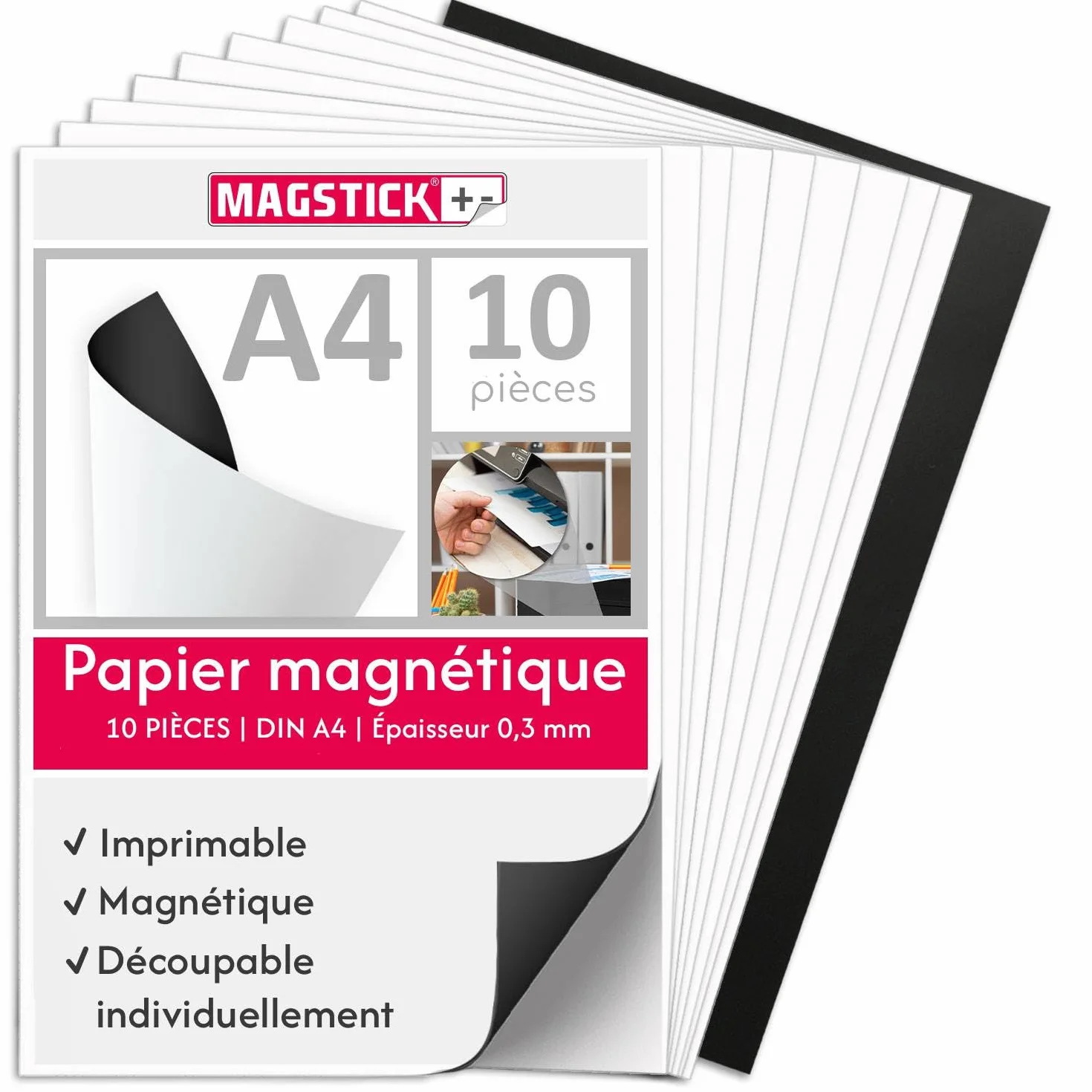 Papier magnétique A4 blanc 10 feuilles imprimable jet d'encre DIY