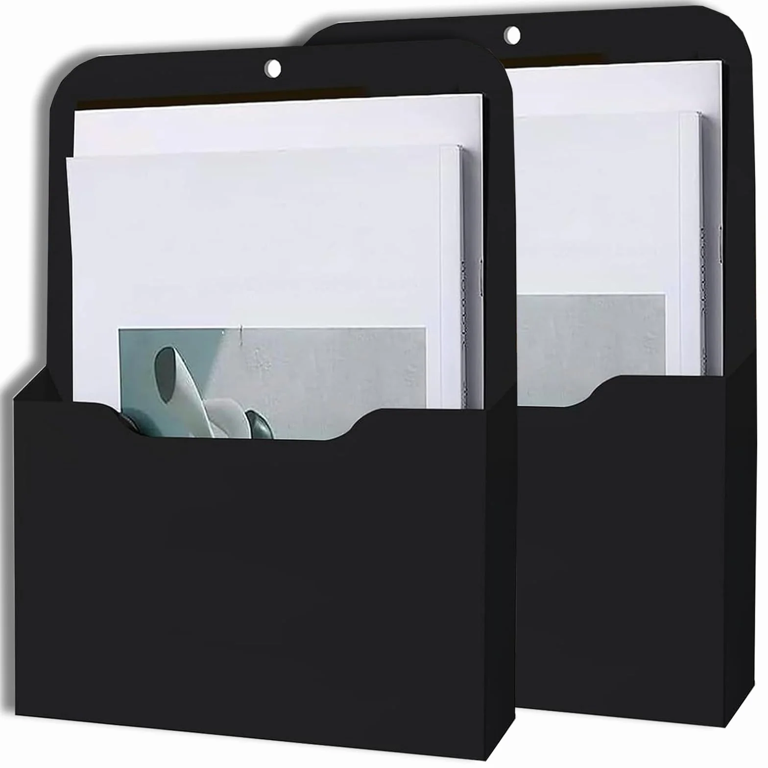 Porte Documents Magnétique A4 Grande Capacité Plastique, Support Crayon pour Réfrigérateur Bureau, Noir