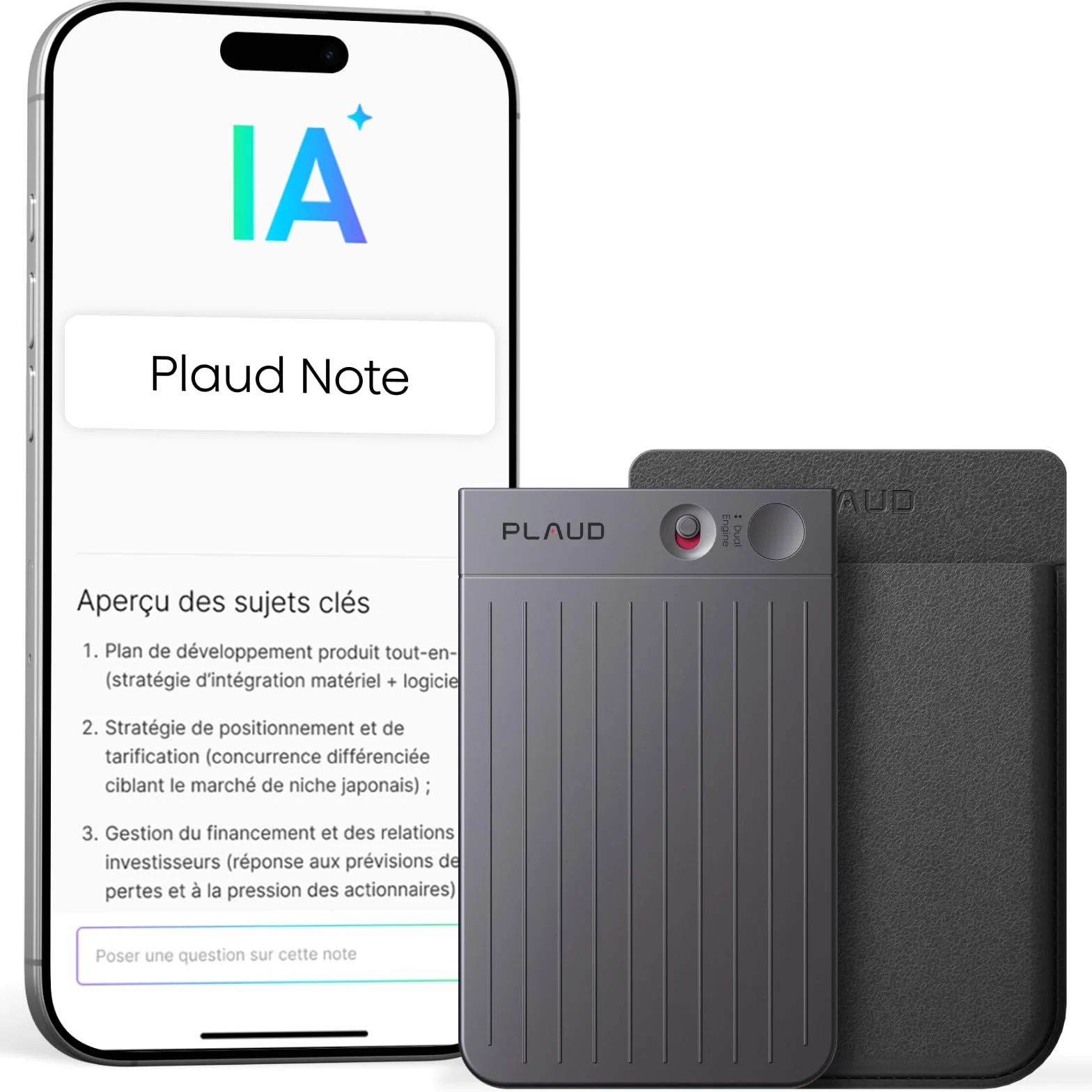 Plaud Note Enregistreur Vocal IA avec Étui Dictaphone Numérique Transcription Résumé 112 Langues Conférences Réunions