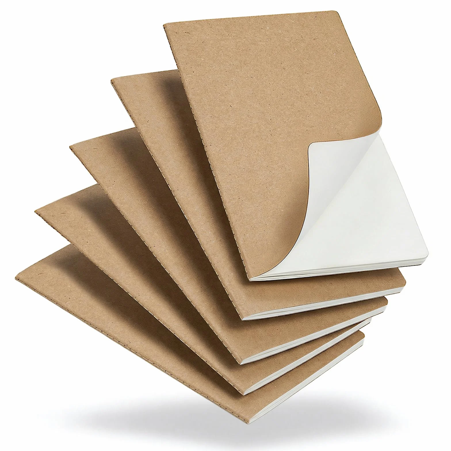 Carnets Kraft A5 Lot de 5, 60 Pages Vierges 21x14 cm, Cahiers Couverture Naturelle