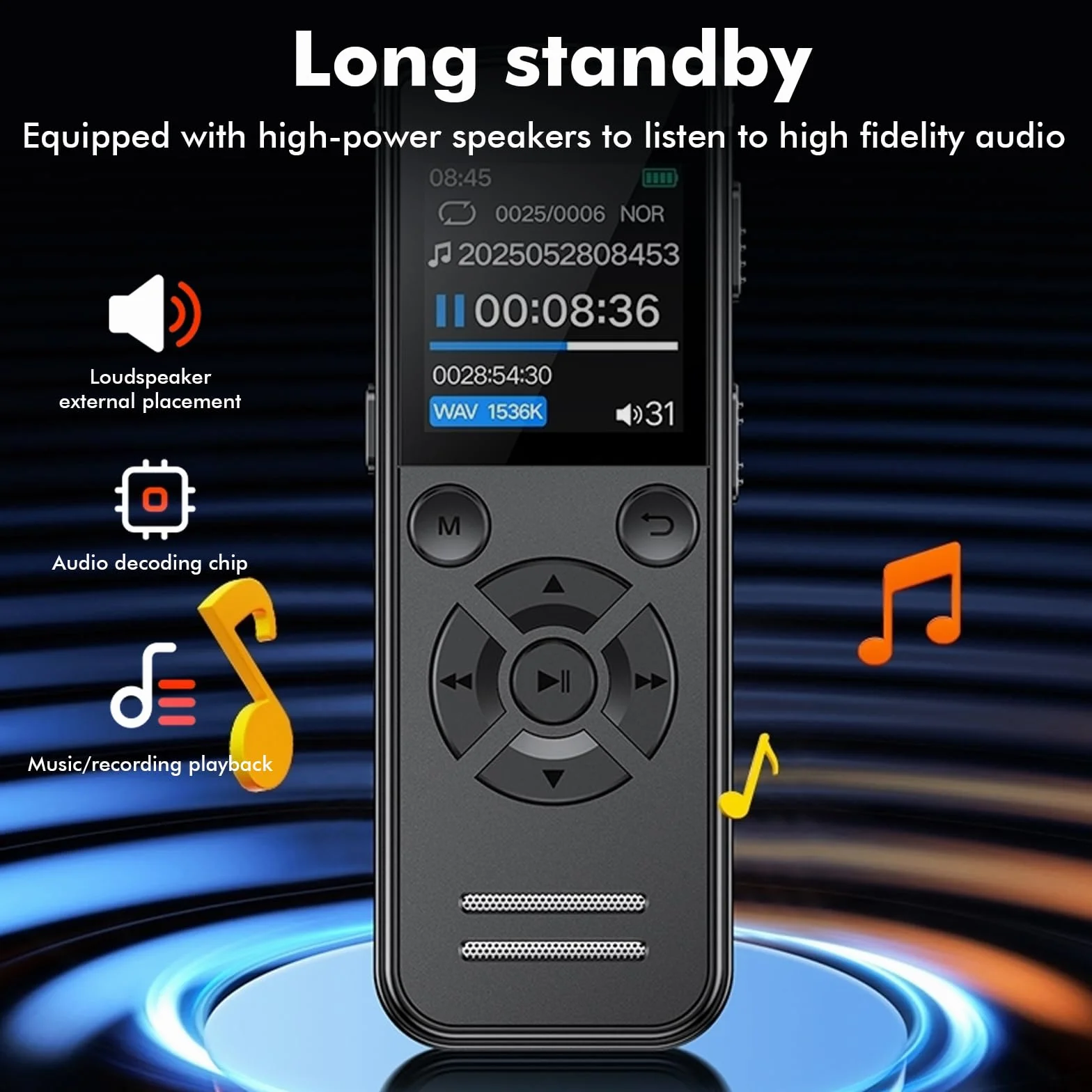 Enregistreur Vocal Numérique 64Go 1536kbps avec Réduction du Bruit Dictaphone pour Réunions Interviews