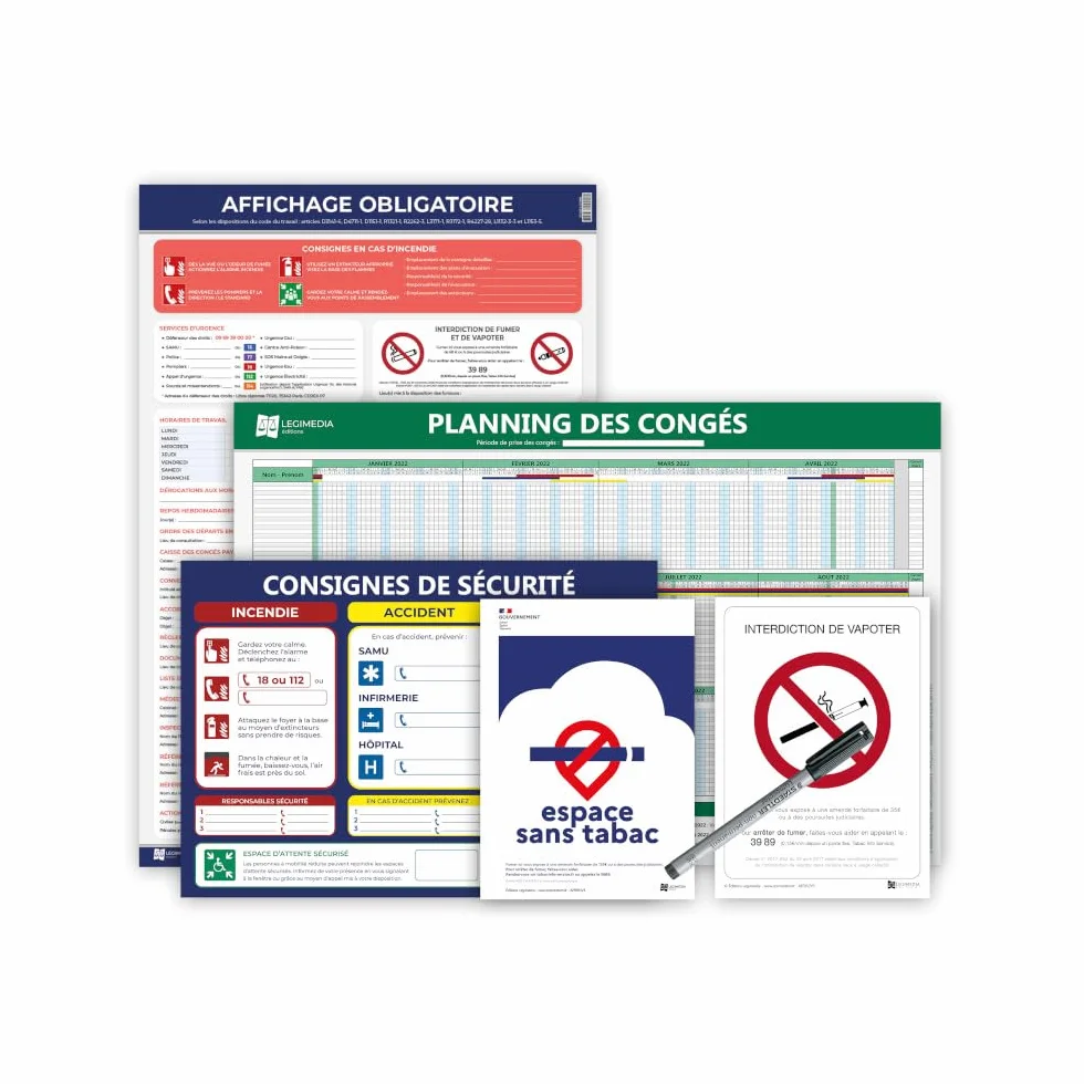 LEGIMEDIA ÉDITIONS Pack Affichages Obligatoires Entreprise – Kit 5 Affichages Obligatoires conforme au Code du travail