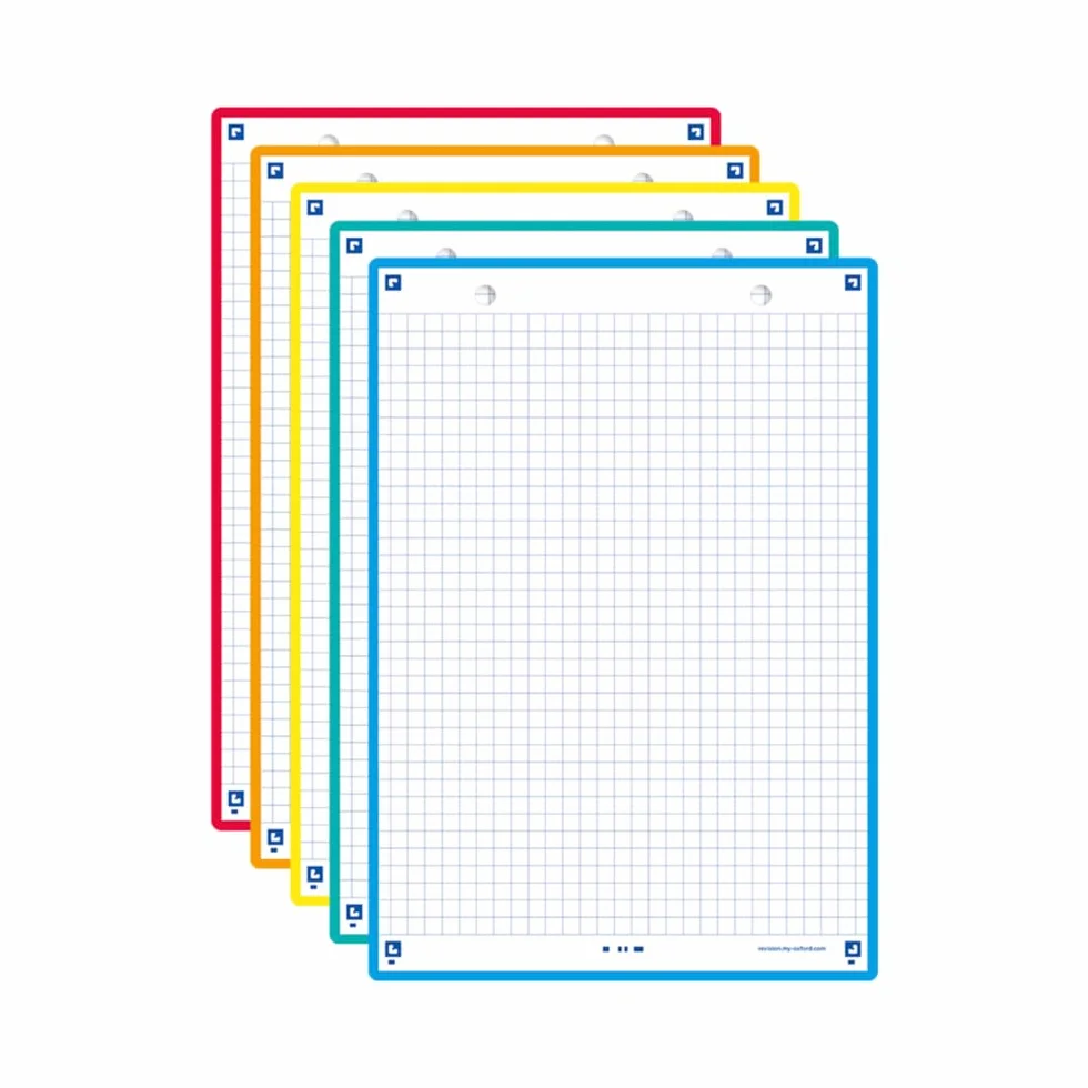OXFORD Lot de 50 Fiches bristol A5 petits carreaux Recto/Verso Couleurs Assorties