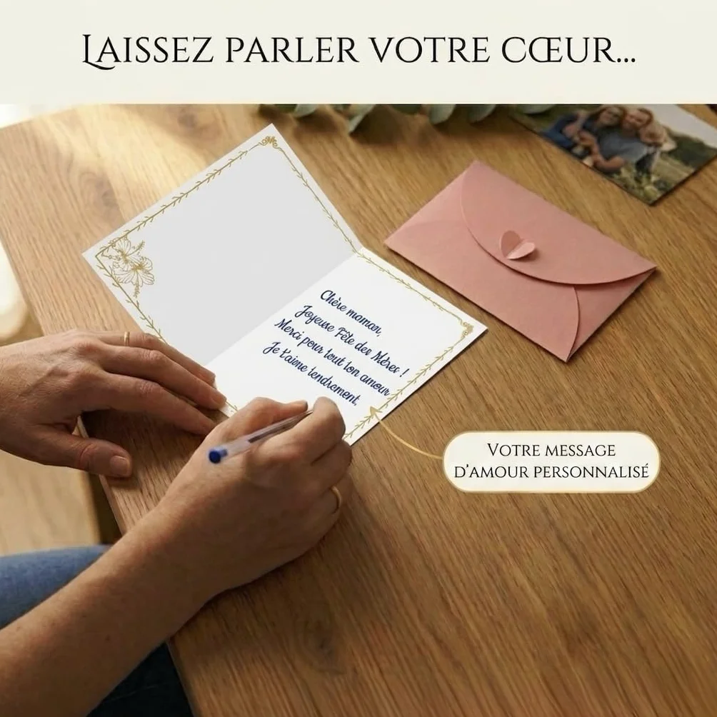 Carte de Vœux Bonne Fête Maman avec Enveloppe Nacrée Fermoir Cœur Motif Floral Aquarelle - Cadeau Fête des Mères