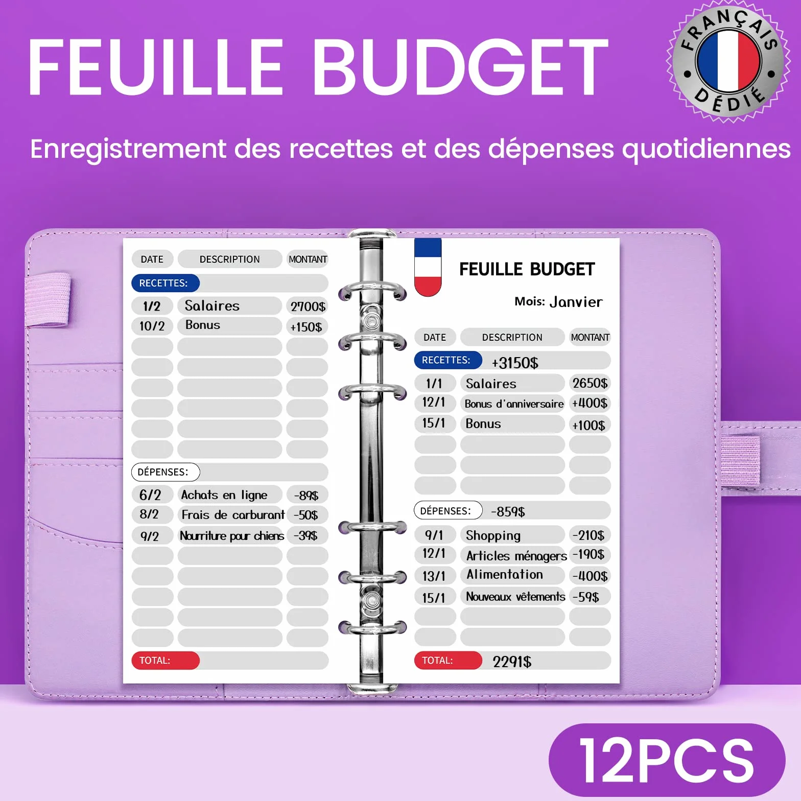 Classeur Budget Francais A6 Enveloppe Violet Carnet Organisateur
