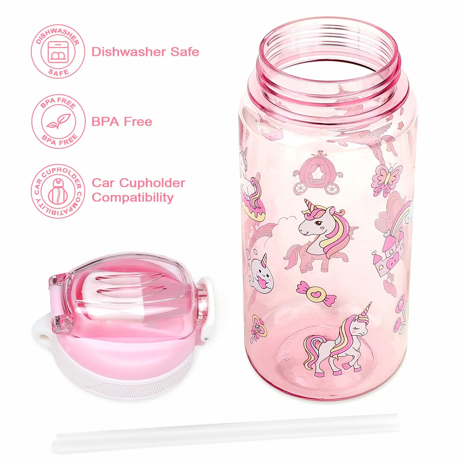 Gourde Enfant 600 ml Anti-Fuite Étanche sans BPA Bouteille Eau Licorne