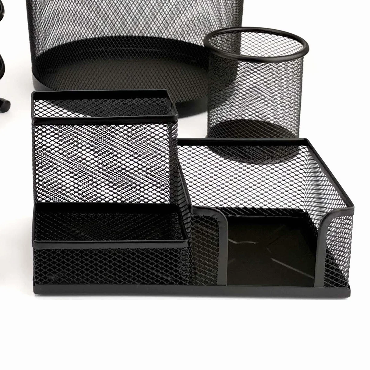 Organiseur de Bureau Métal Pot à Crayons Porte-Notes Maille 205 x 103 x 98 mm Noir