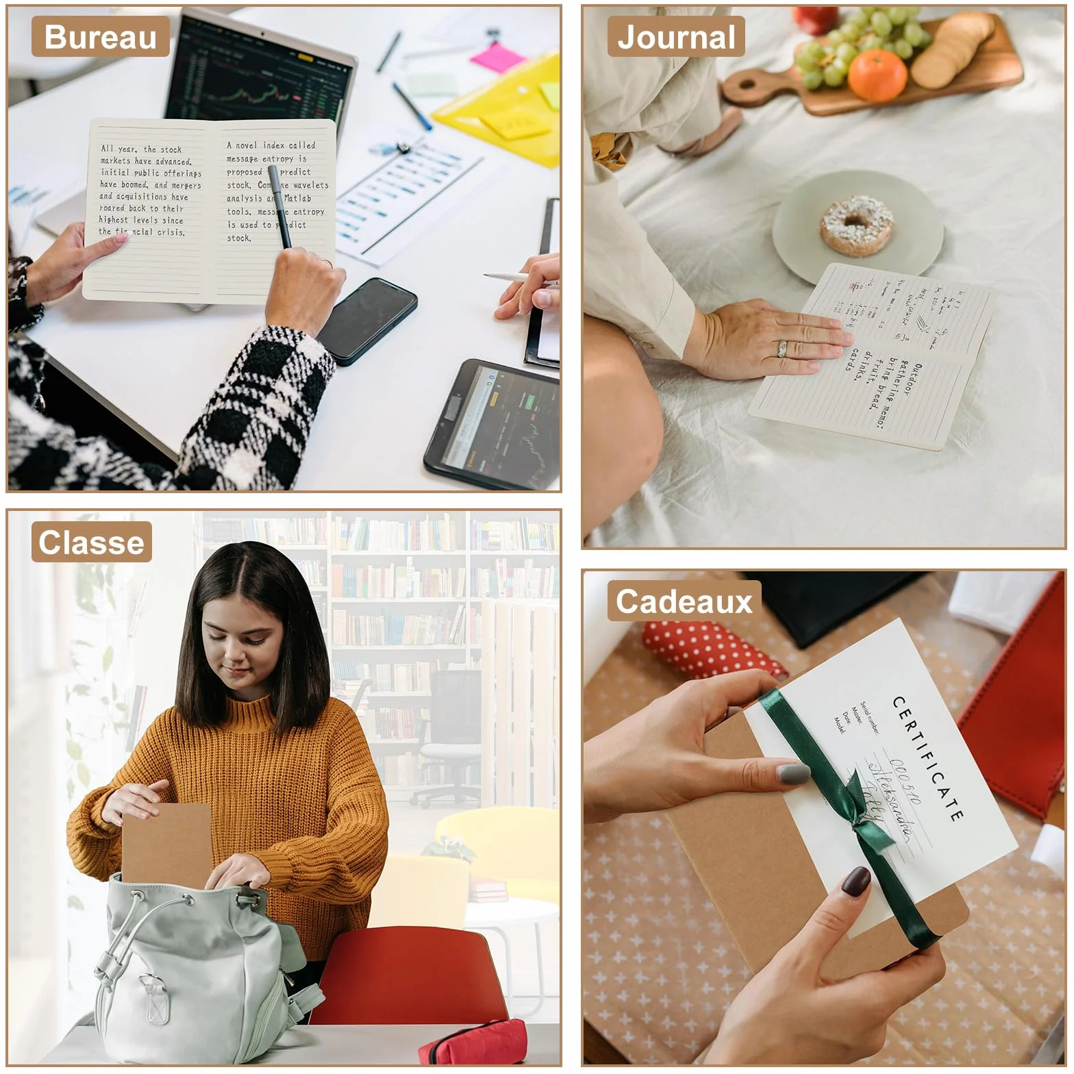 Cahiers Lignés Kraft 60 Pages par Bloc, Lot de 12 Blocs Carnet de Notes 80 gsm