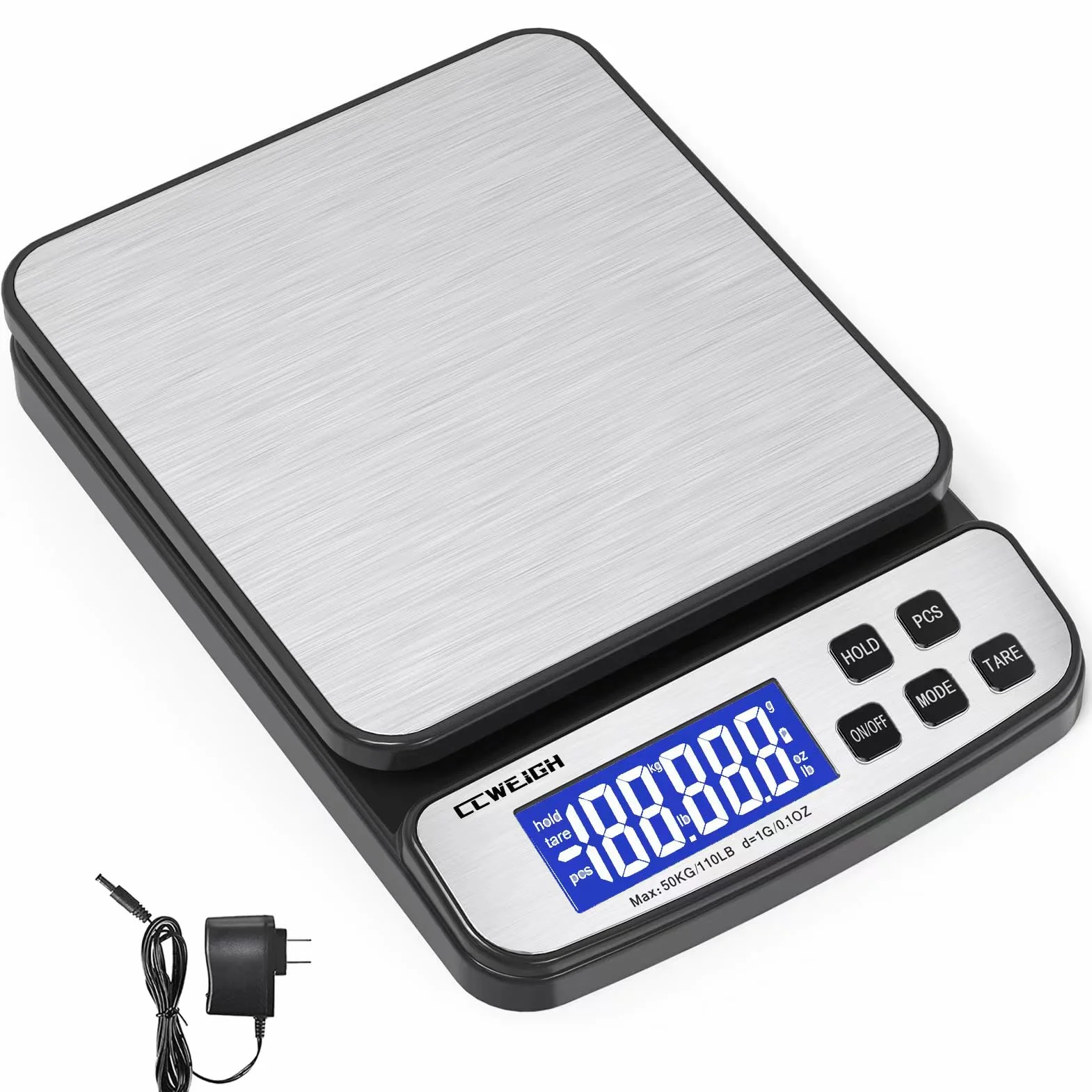 Digital Shipping Scale 110lb x 1g with Hold & Piece Counting Function