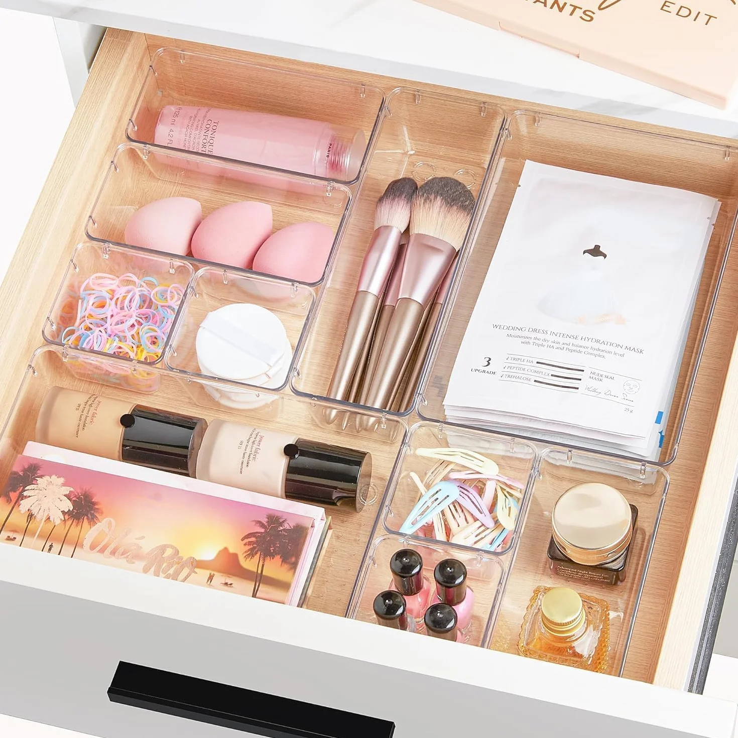 Vtopmart Lot de 15 Organisateurs de Tiroir en Plastique Transparent 4 Tailles pour Salle de Bain