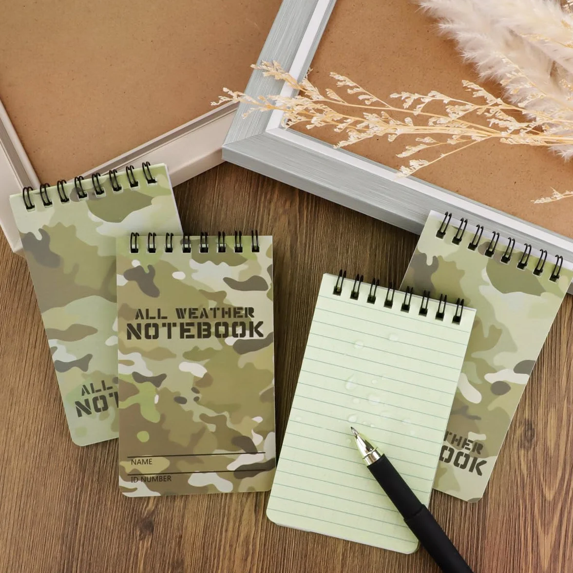 Carnets Étanches A7 Mini Cahiers à Spirale, All Weather Notebooks Bloc-notes, Aqua Notes pour Plein Air, Format de Poche (Camouflage)