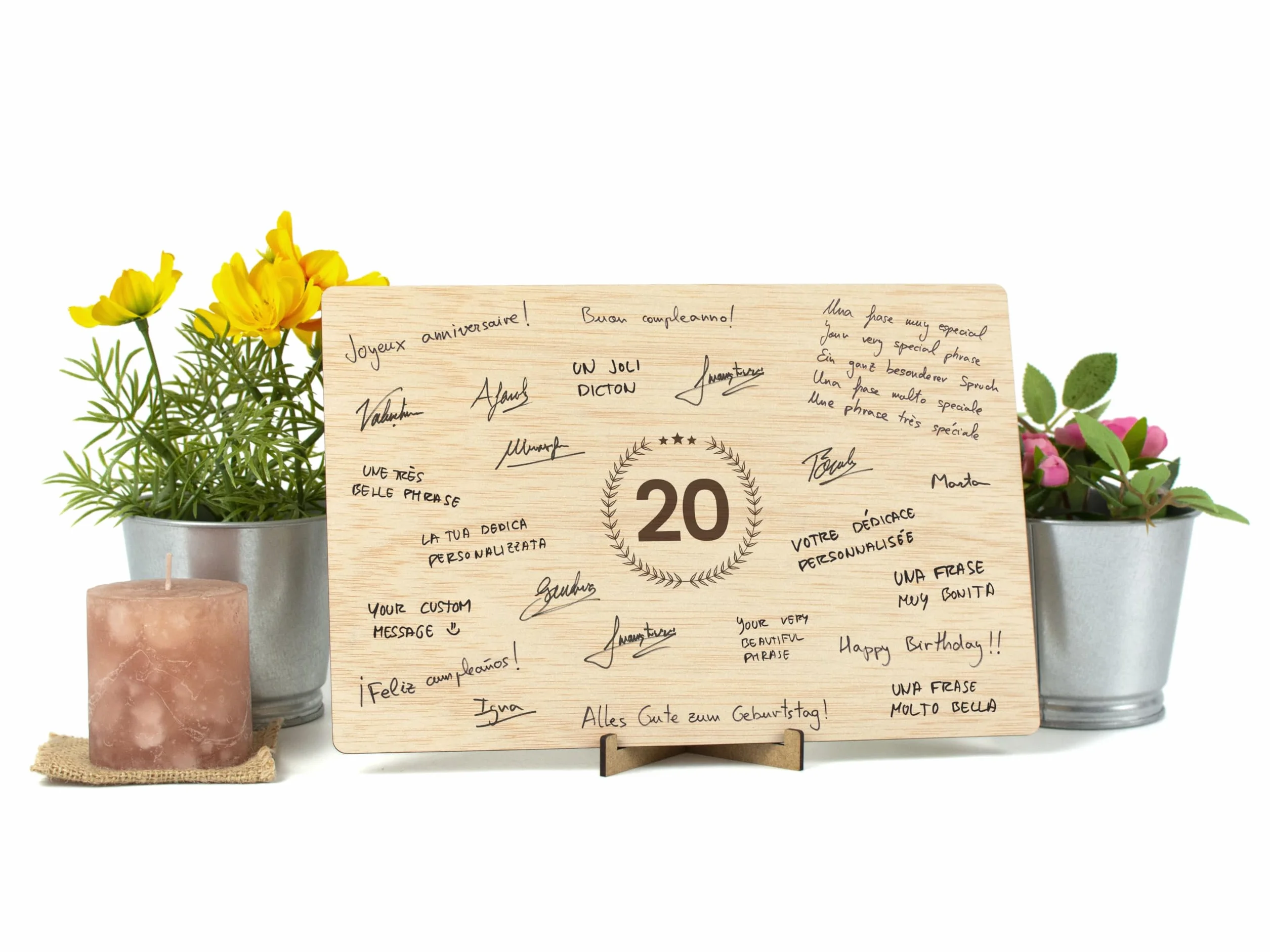 CONTRAXT Carte Anniversaire 20 ans Bois Cadeau original joyeux anniversaire mariage Numéro 20 livre d'or alternatif en bois décoration fête homme femme garcon enfant