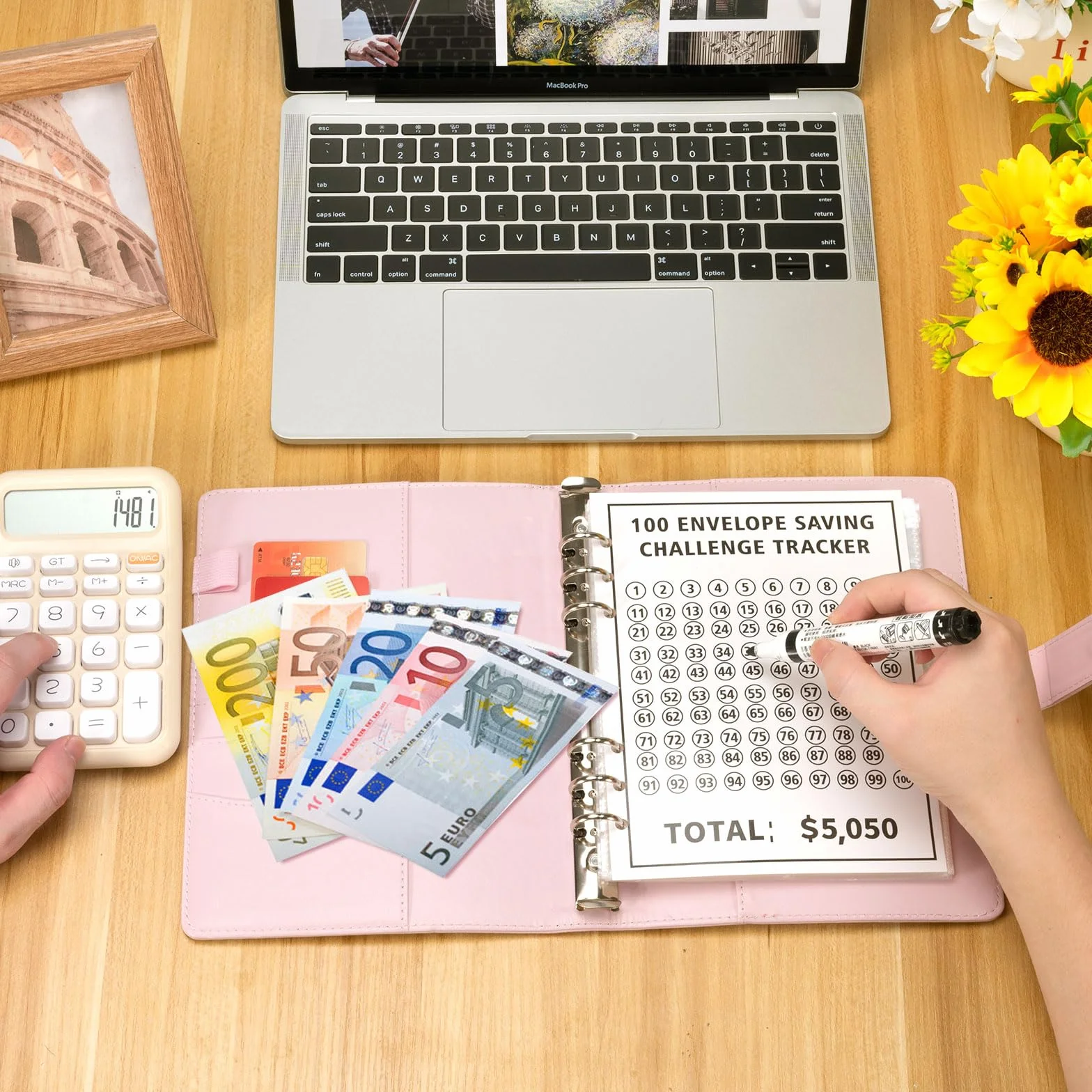 Enveloppe Budget A5 Planificateur 100 Défis d'Épargne pour Couples Rose