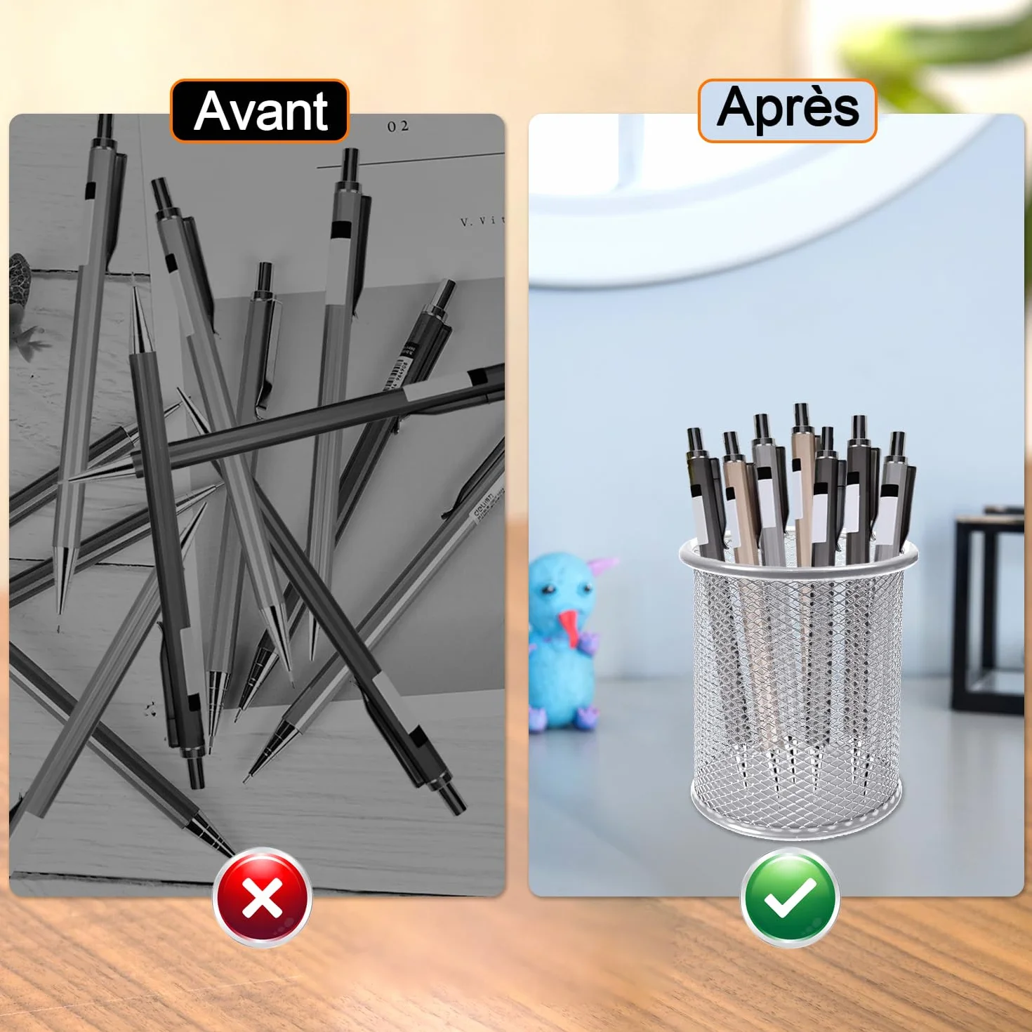Porte Stylo en Métal Rond, Pot à Crayon Multifonction, Organisation Bureau Maison, Noir, DIFIT 4 PCS