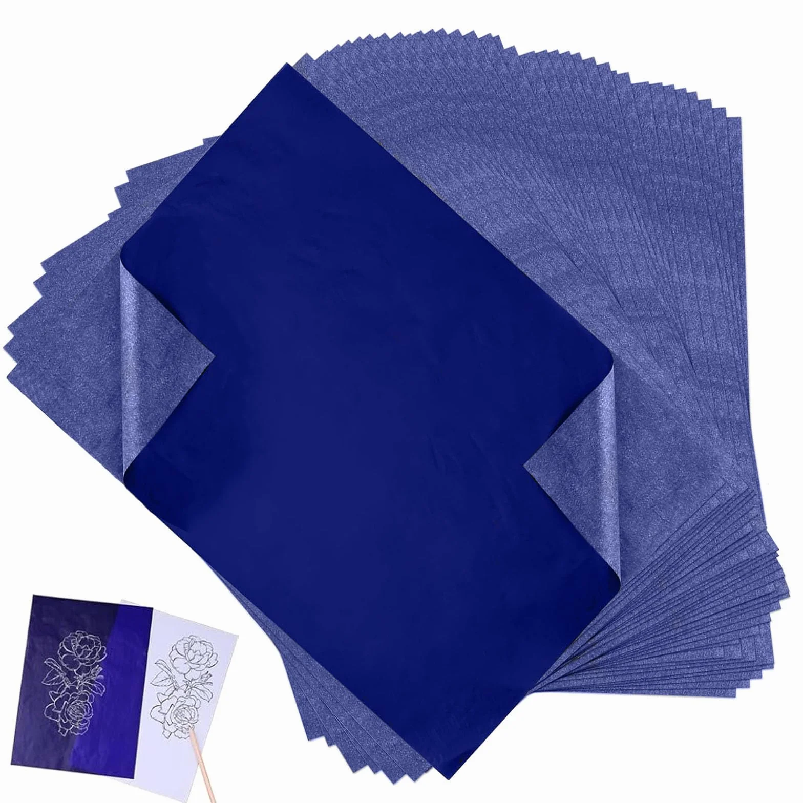 Lot de 100 feuilles de papier carbone A4 bleu - Papier calque pour écriture et dessin 21 x 29,7 cm