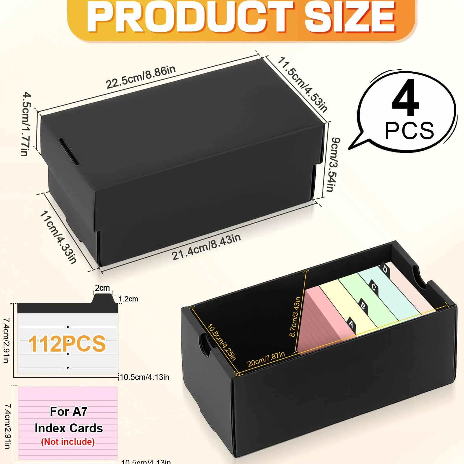 Boîtes À Fiches A7 112 Intercalaires 74×105mm Noir pour Flash Cards Organisation