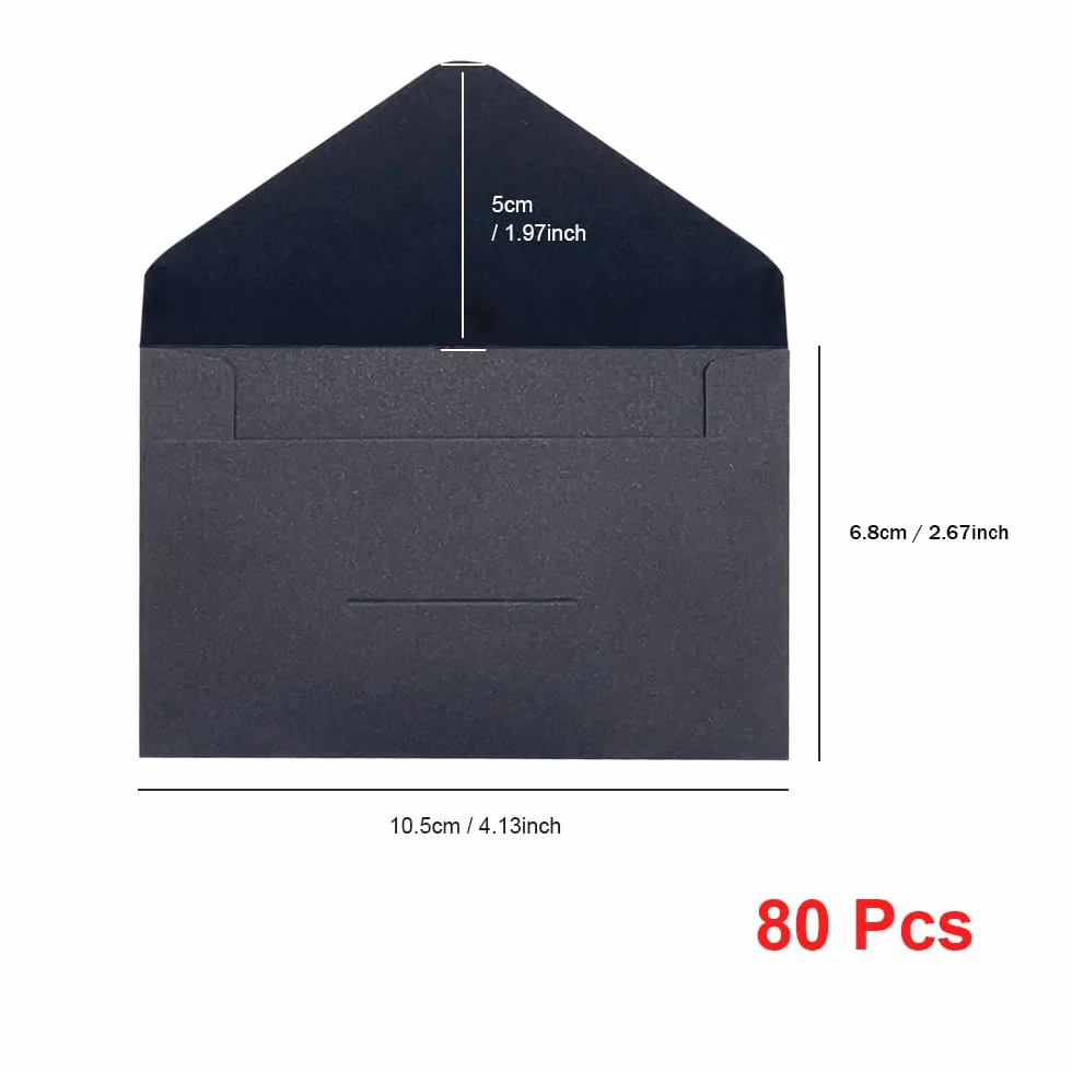 Lot de 80 Enveloppes Mini 10,5x6,8cm Noir Kraft pour Mariage Cartes