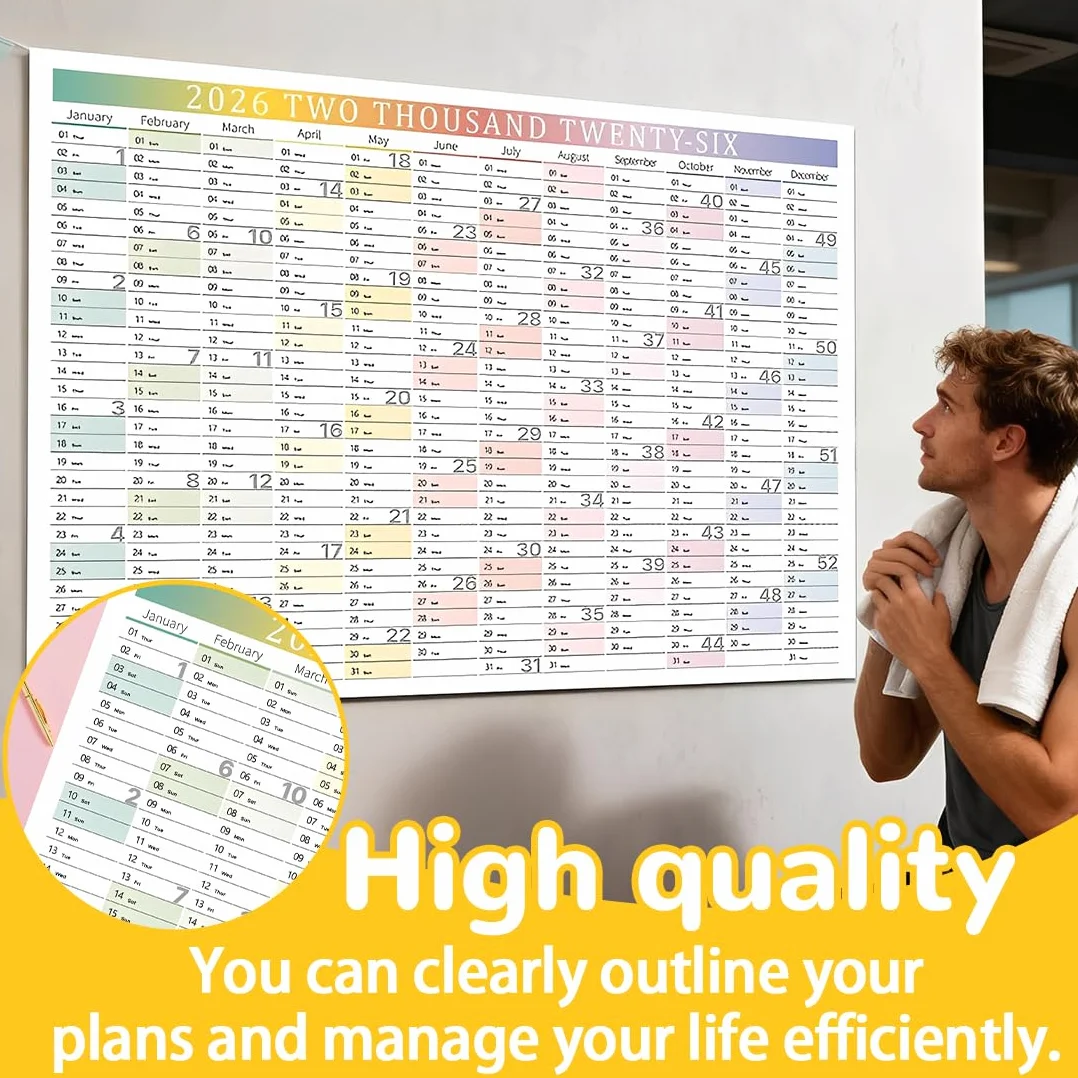 Calendrier Mural Annuel 2026 74x52 cm Planificateur Mural Organisation Familiale Travail