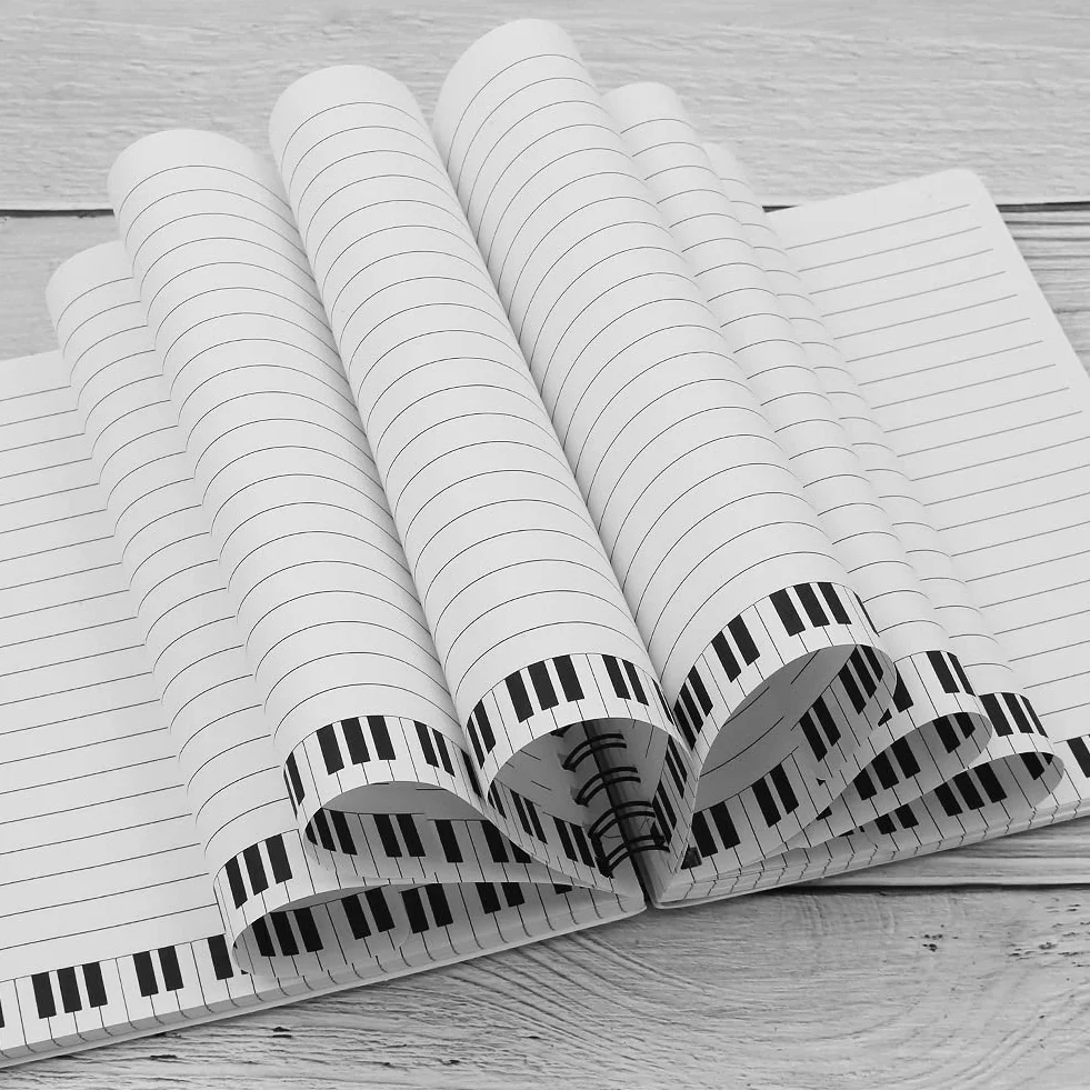 Piano Musical Papeterie Coffret Cadeau, Cahier d'écriture Wirebound avec Stylo Roller Ball Design Clef de Sol pour Bureau École Étudiant (Noir)
