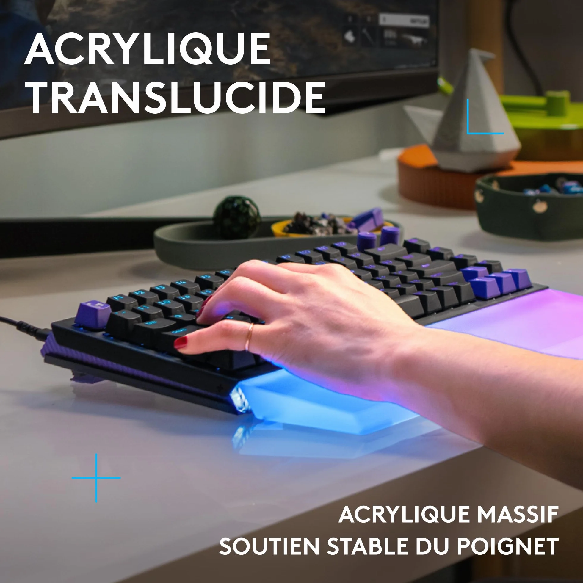 Logitech G G512 X PALM REST 98 repose-poignets acrylique LIGHTSYNC RVB gravé au laser soutien clavier gaming G512 X Transparent