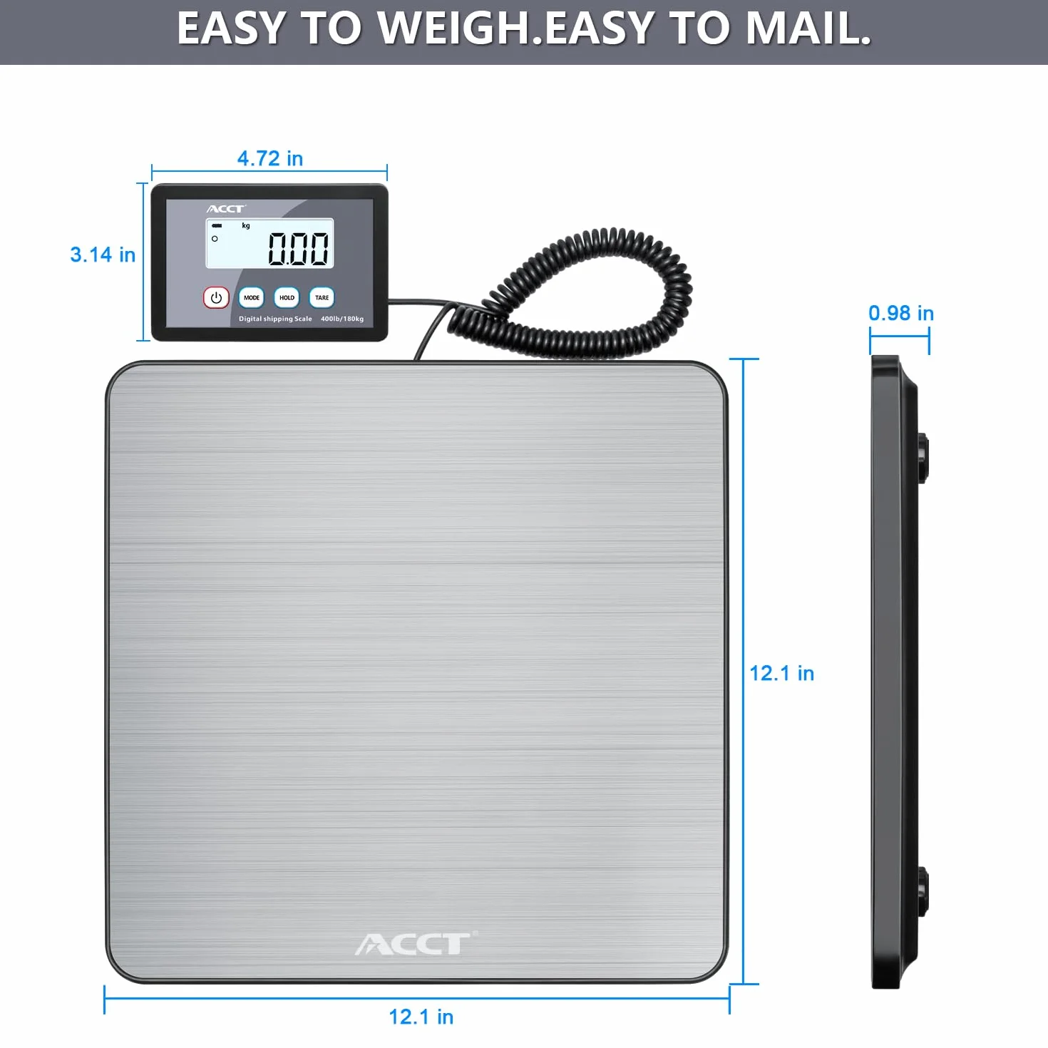 Balance Colis ACCT 400 lb/180 kg Balance Postale Numérique avec Hold/Tare Pese Colis Piles et Câble USB Inclus