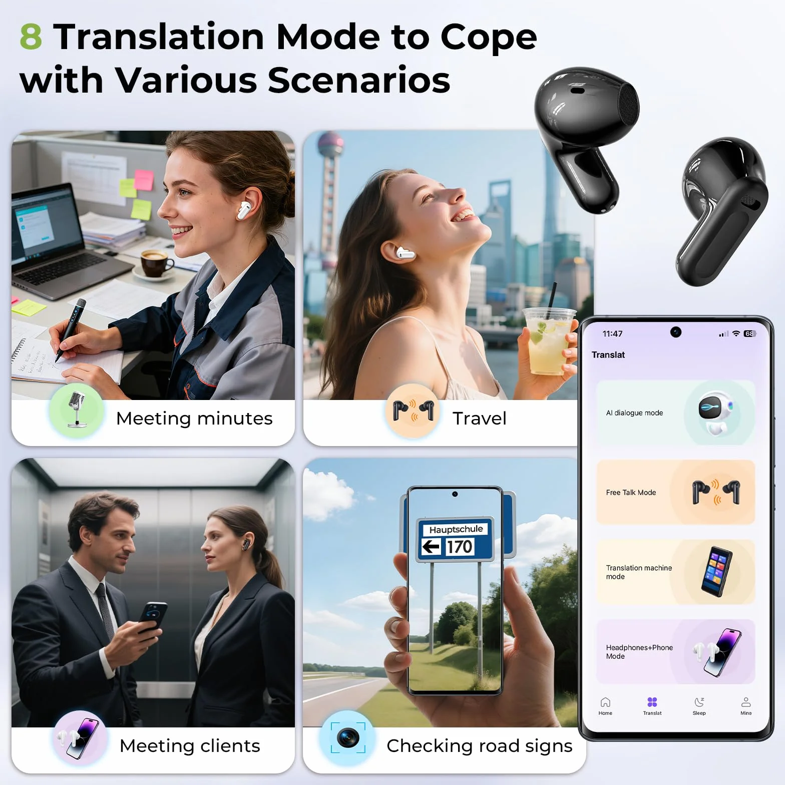 BEARTAIN NE20 Écouteurs Traduction AI Temps Réel avec Écran Tactile 135 Langues iOS Android