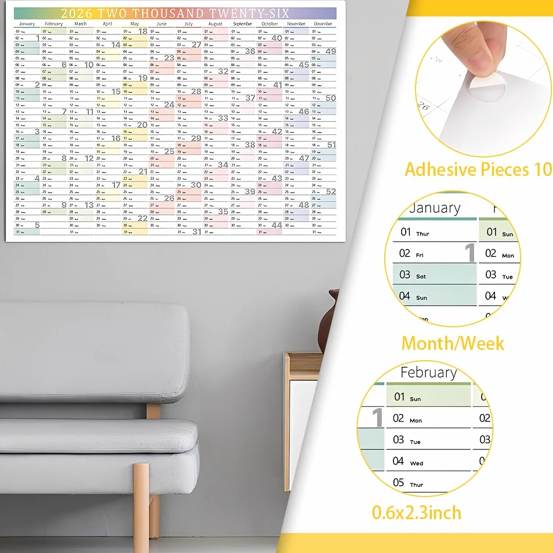 Calendrier Mural Annuel 2026 74x52 cm Planificateur Mural Organisation Familiale Travail