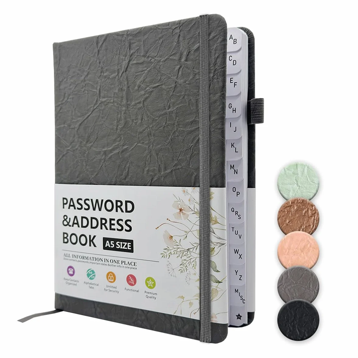 Carnet de mots de passe A5 avec onglets alphabétiques A-Z, gestionnaire pour 480 mots de passe