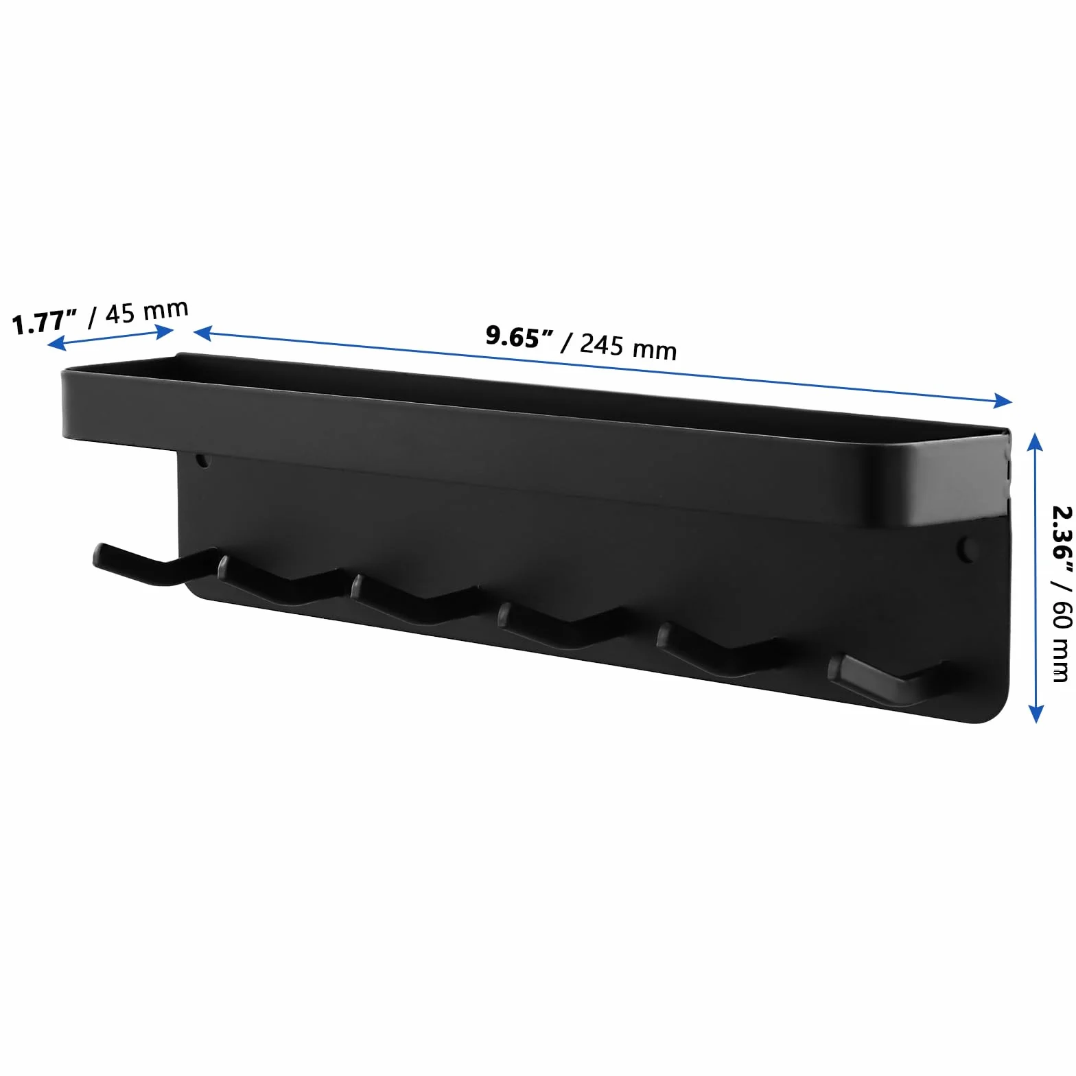 Porte-clés Mural Lot de 2 avec 6 Crochets Magnétique et Adhésif 24,5 cm Noir Rangement