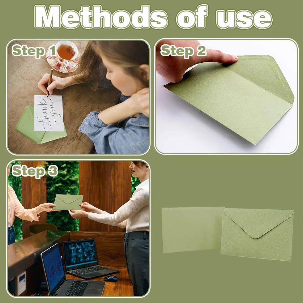 Enveloppes Vertes 153 x 103 mm Lot de 40 - Sans Fenêtre Fermeture par Collage Humide pour Mariage Noël Cartes de Vœux