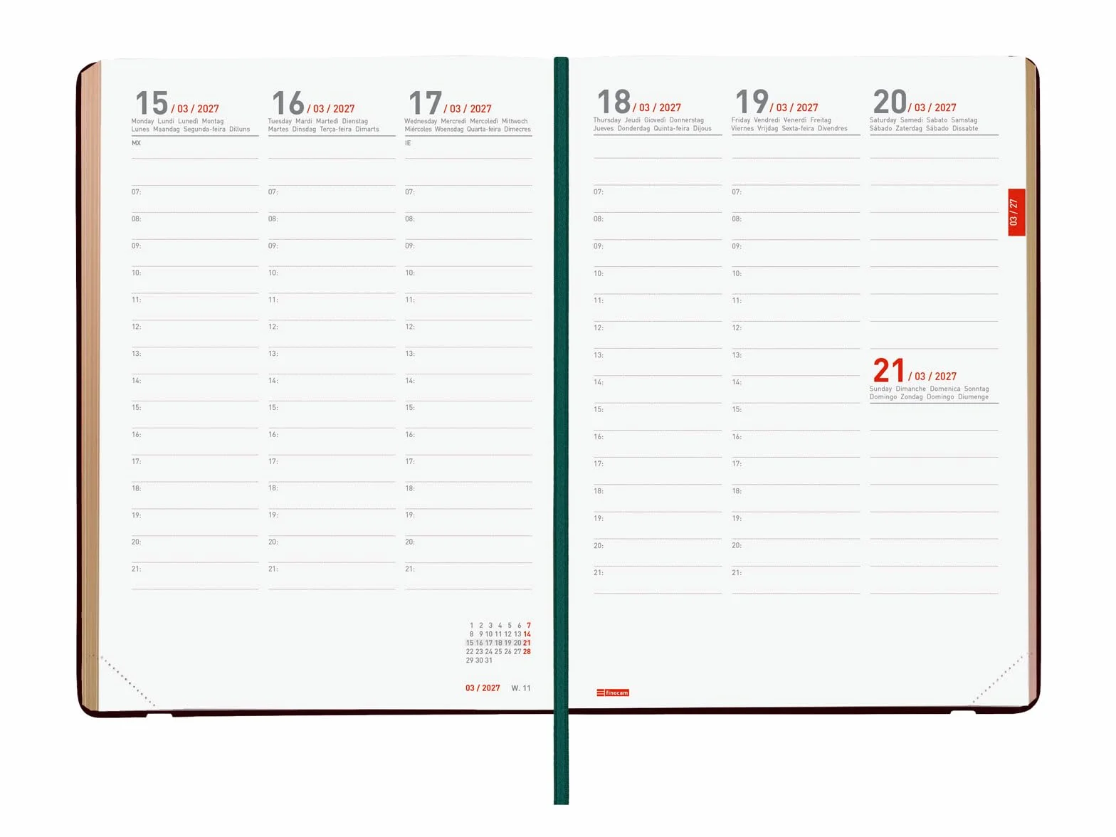 Finocam Mara Agenda 18 mois 2026 2027 Vue hebdomadaire verticale Daisy International Semainier