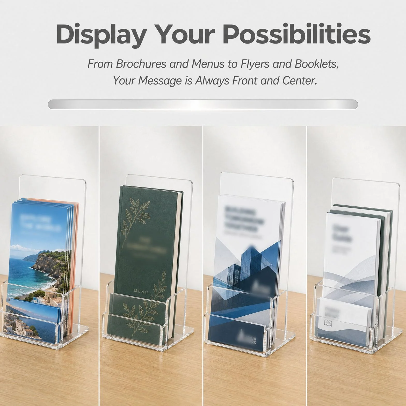 Lot de 2 Porte-brochures Acrylique Transparent A6 – Support pour Dépliants, Flyers, Menus – Autonome pour Bureau, Hôtel, Restaurant
