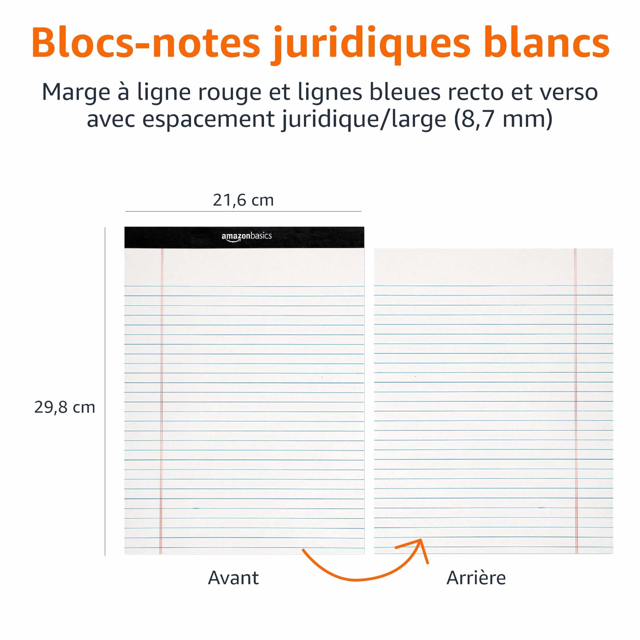 Amazon Basics Blocs-notes ligné 21.6 x 29.8cm 12 unités Blanc