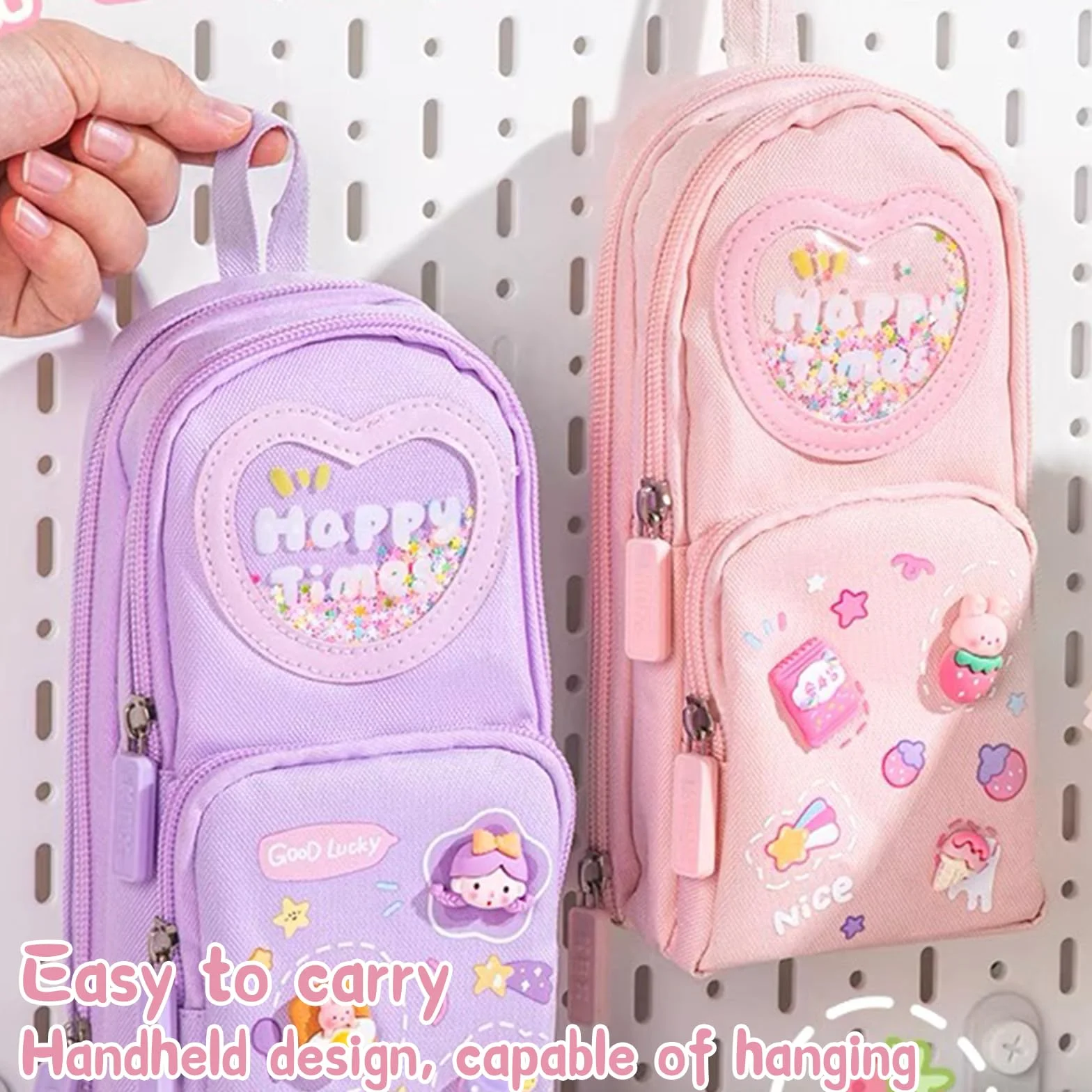Trousse Crayon Cartoon Motif Big Capacity Pencil Case 3 Compartiments pour Étudiants Enfants Filles Garçons École Bureau (Rose)
