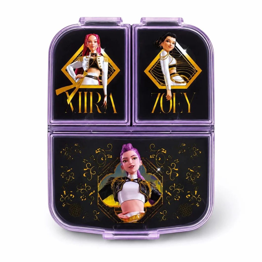 Stor Boîte à Goûter K-Pop Demon Hunters Rumi, Mira et Zoey Lunch Box Enfant 3 Compartiments Sans BPA 17x14x5 cm