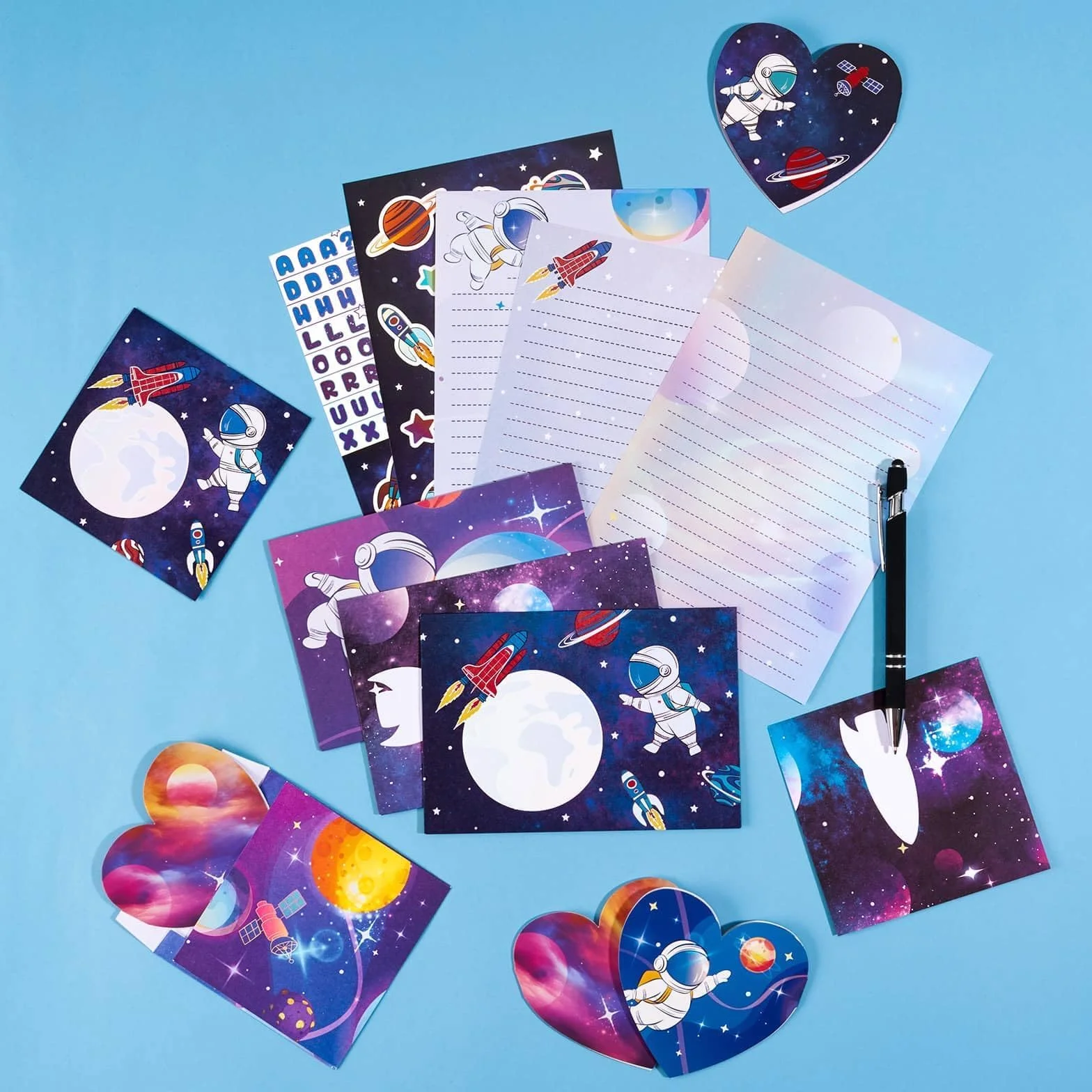 WERNNSAI Ensemble de papeterie pour enfants Astronaute Garçons avec enveloppes, cartes de vœux, autocollants, stylo