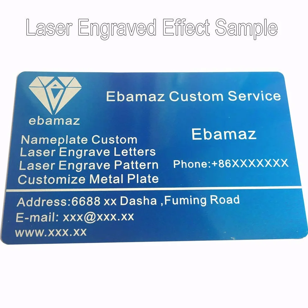 Cartes de visite vierges en aluminium 0,45 mm 8,6 x 6,3 cm pour gravure laser bleu