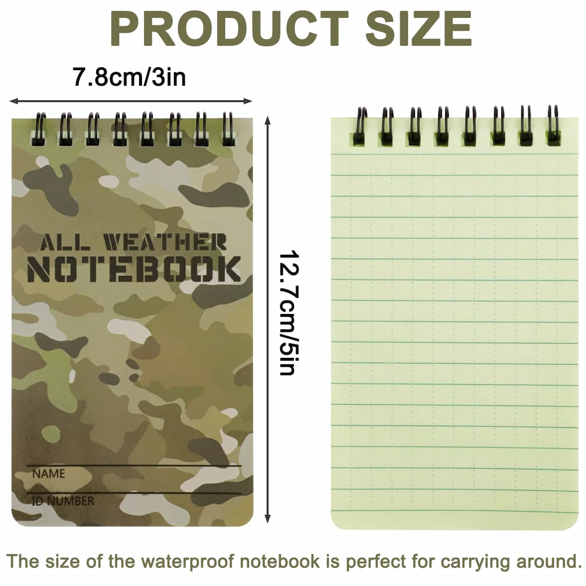 Carnets Étanches A7 Mini Cahiers à Spirale, All Weather Notebooks Bloc-notes, Aqua Notes pour Plein Air, Format de Poche (Camouflage)