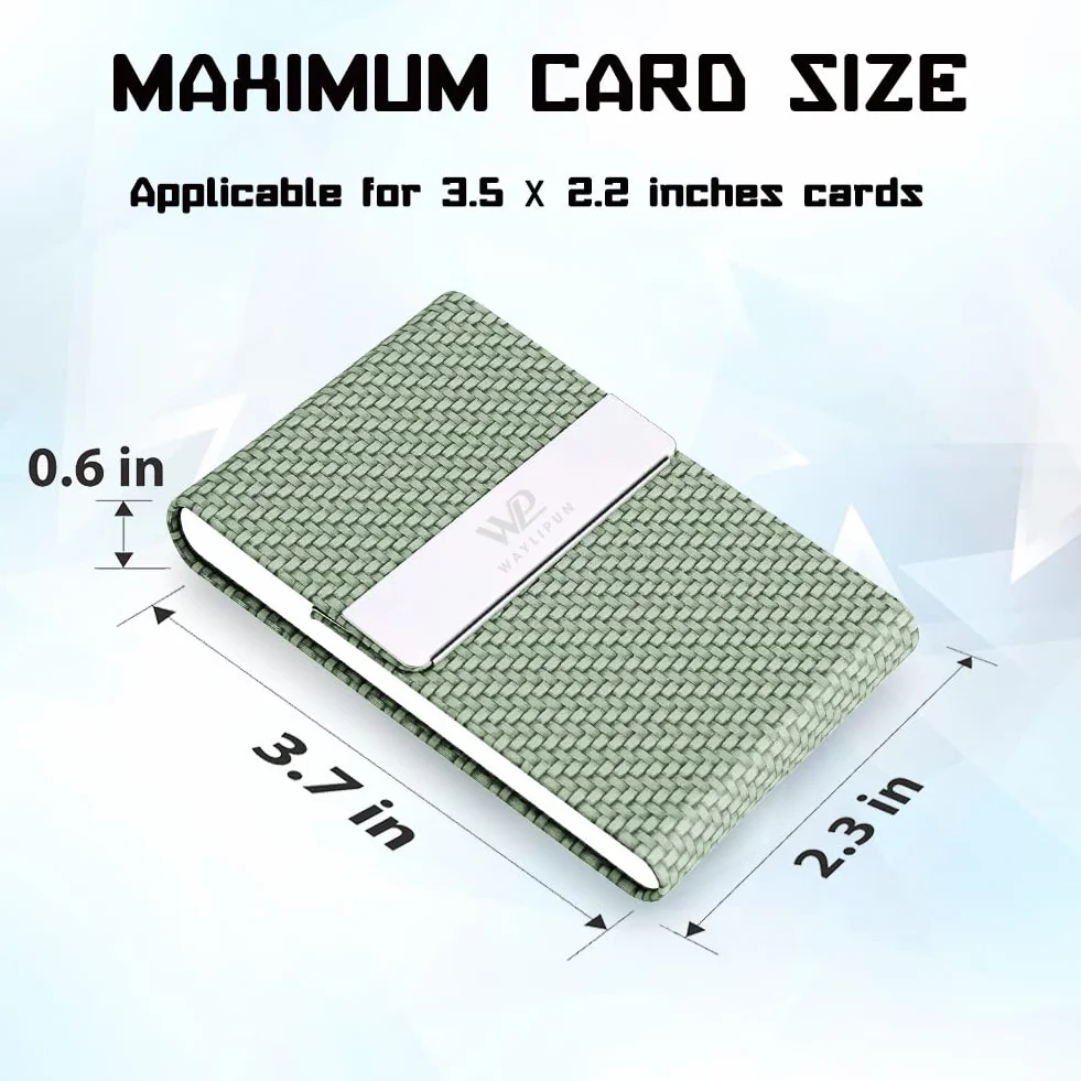 Porte-cartes de visite en métal PU mince et portable Vert