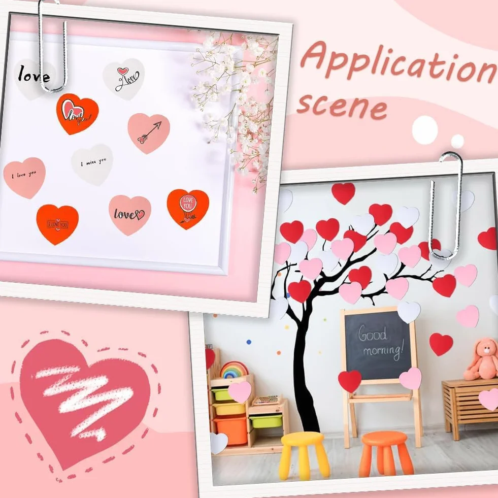 Cœur Rose en Papier Découpé 450cm 50 pièces Tableau D'Affichage Rubans Adhésifs Double Face Ronds Saint Valentin