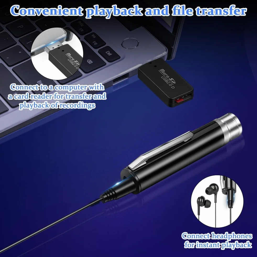 Ainiv Stylo Enregistreur 64 Go, Appareil d'Enregistrement Portable Audio HD, Enregistrement en Une Touche, Réduction de Bruit DSP