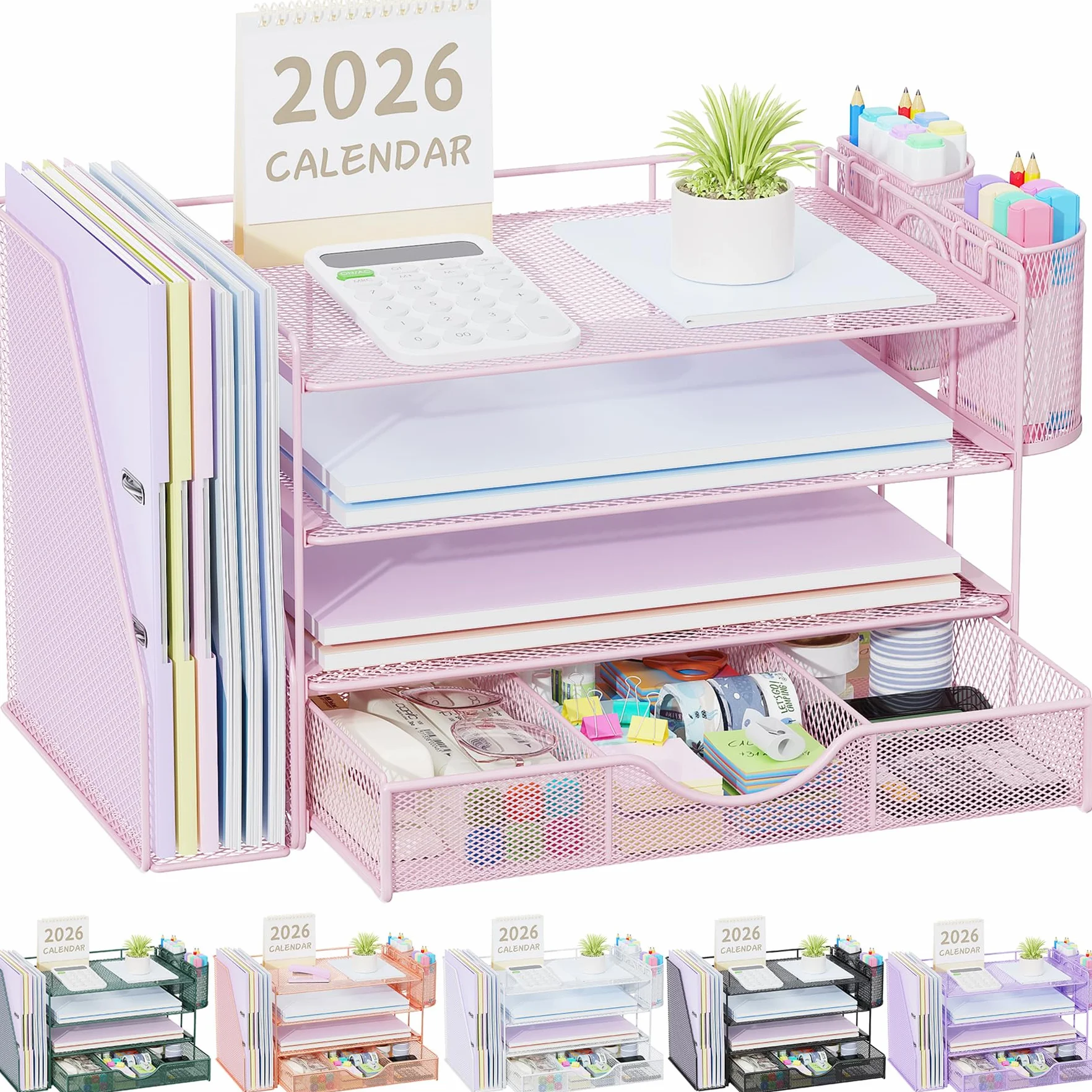 Gianotter Organiseur de papier 4 niveaux avec porte-documents et tiroir pour bureau