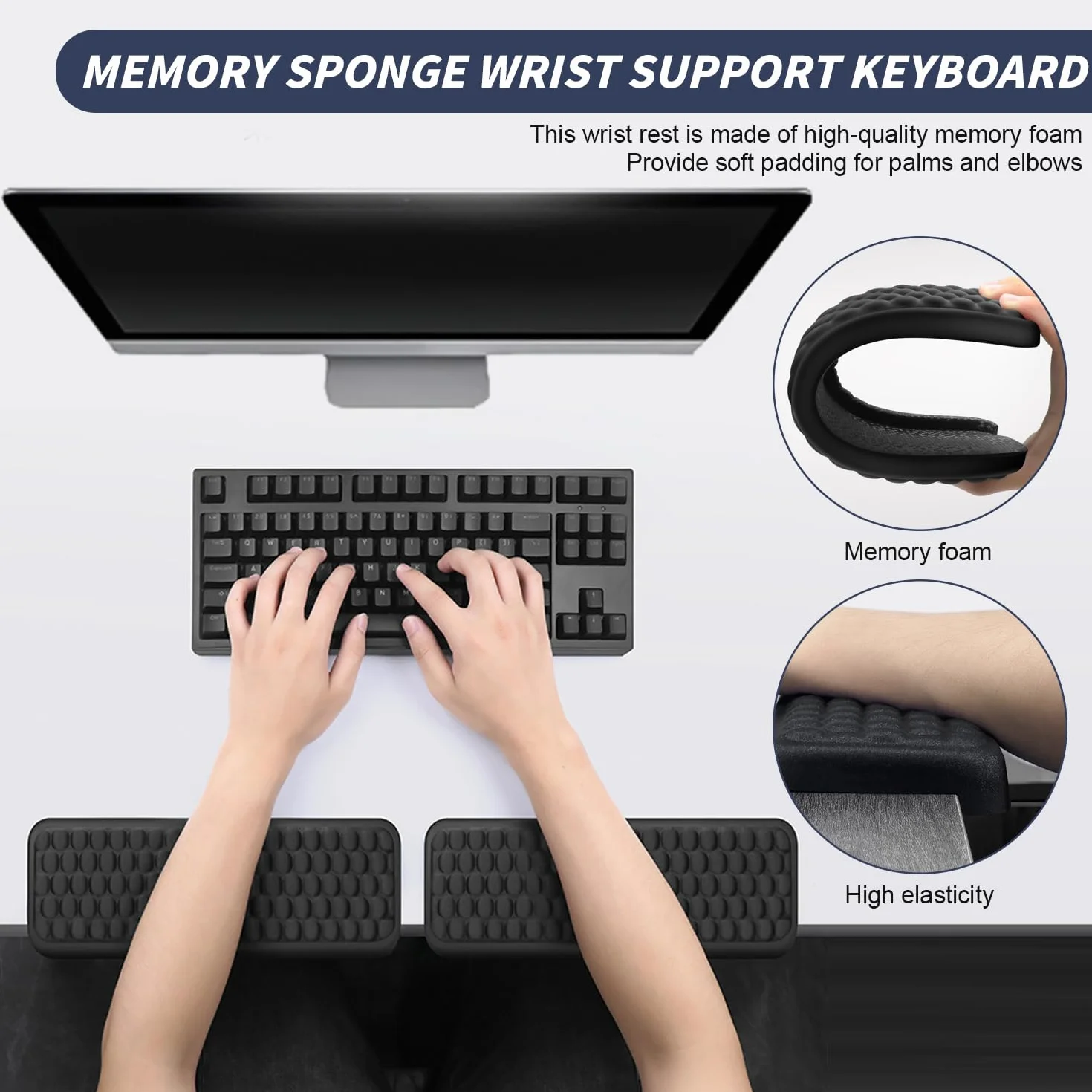 Lot de 2 Repose Coude Bureau Forme L, Repose Poignet Clavier Mousse Mémoire de Forme Antidérapant