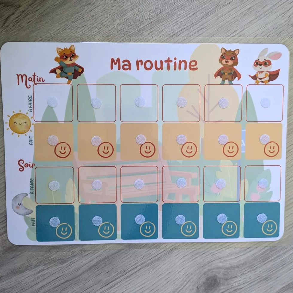 Tableau routine enfant Super-héros – Planning matin et soir – Calendrier tâches rituels – 30 étiquettes