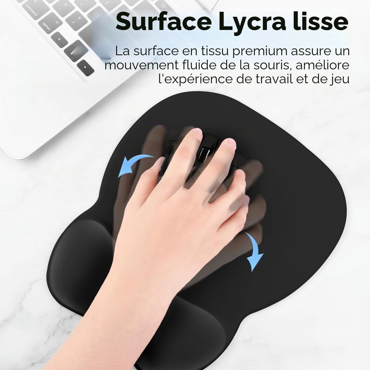 EooCoo Tapis de Souris Gaming avec Repose-Poignet Ergonomique, Surface Lisse, Base Antidérapante, Noir